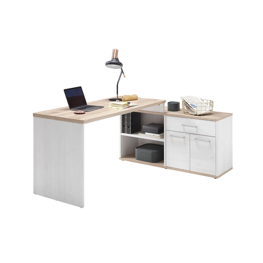DEINE TANTE EMMA 39-015-D4 Romance Sibiu Larch White / Sanremo Oak Nb. Desk Angle Work Table Office Table Approx. 177 x 76 x 130 cm