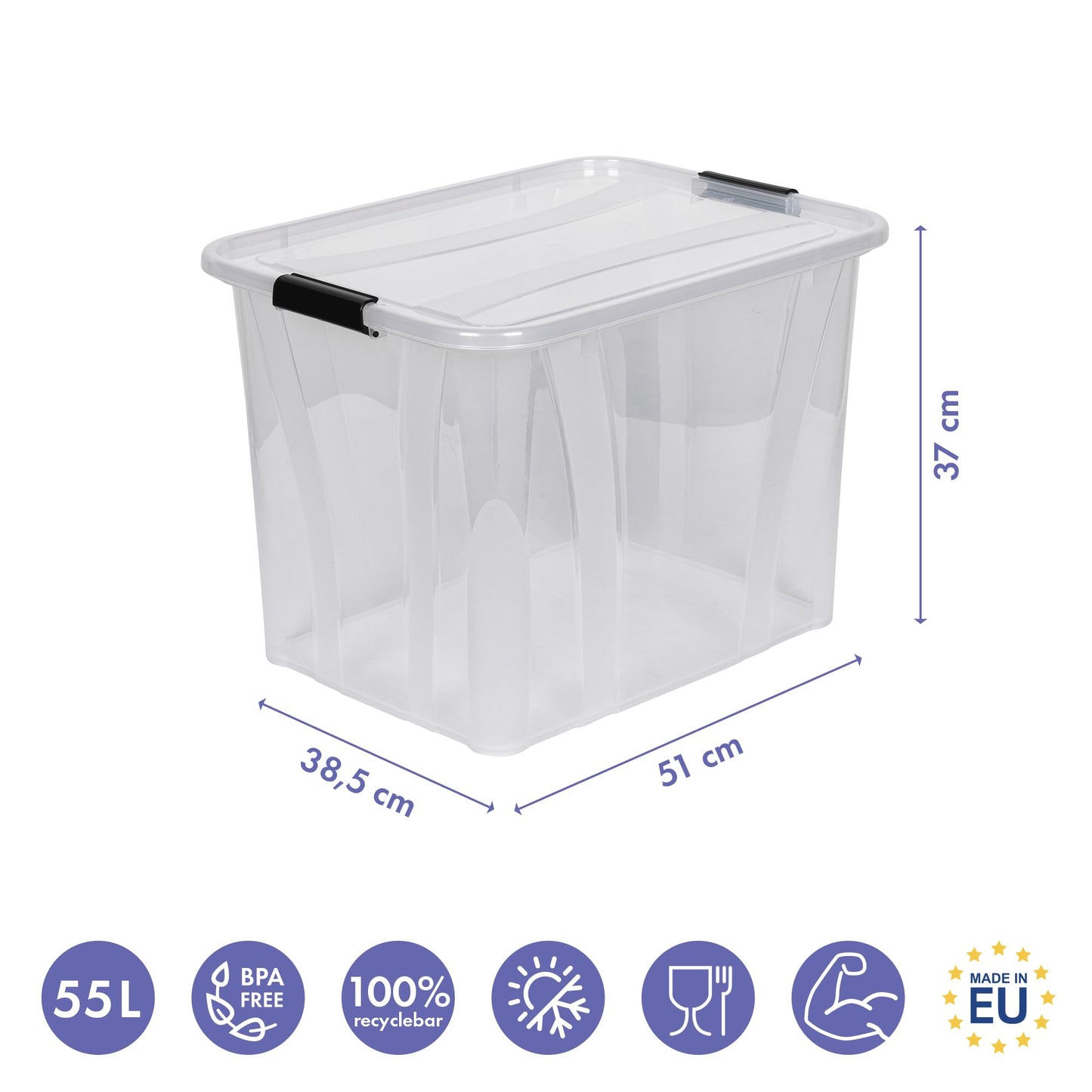 Kreher Master Storage Boxes with Lid in Transparent Design Various Sizes (Selectable) Made of Durable Plastic (80 Litres)