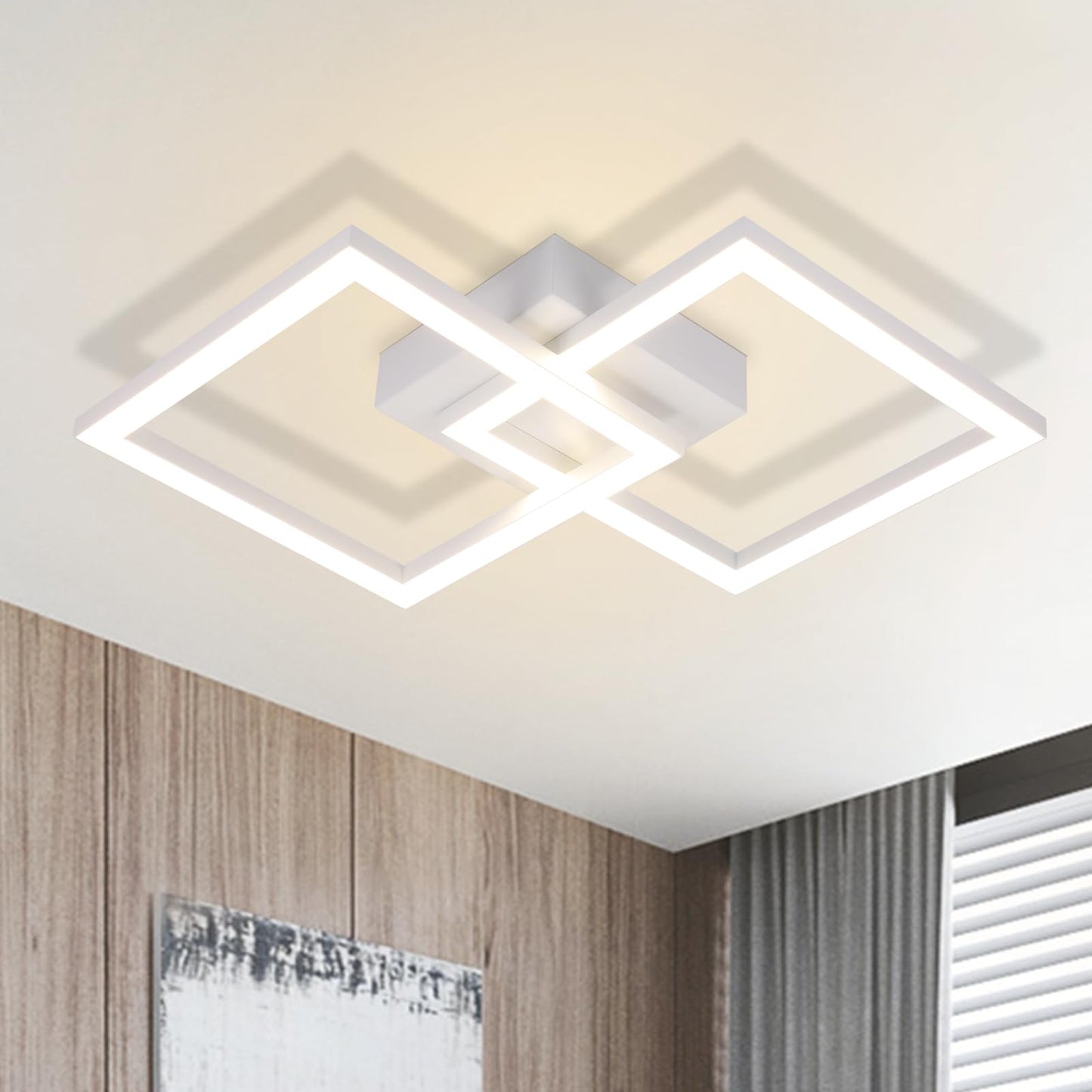 Homefire LED Ceiling Light, Kitchen, 24 W, Kitchen Lamp, Black, Living Room Lamp, Modern Design, Hallway Lamp, Warm White, Hallway, Bedroom Lamp, Square, for Living Room, Bedroom
