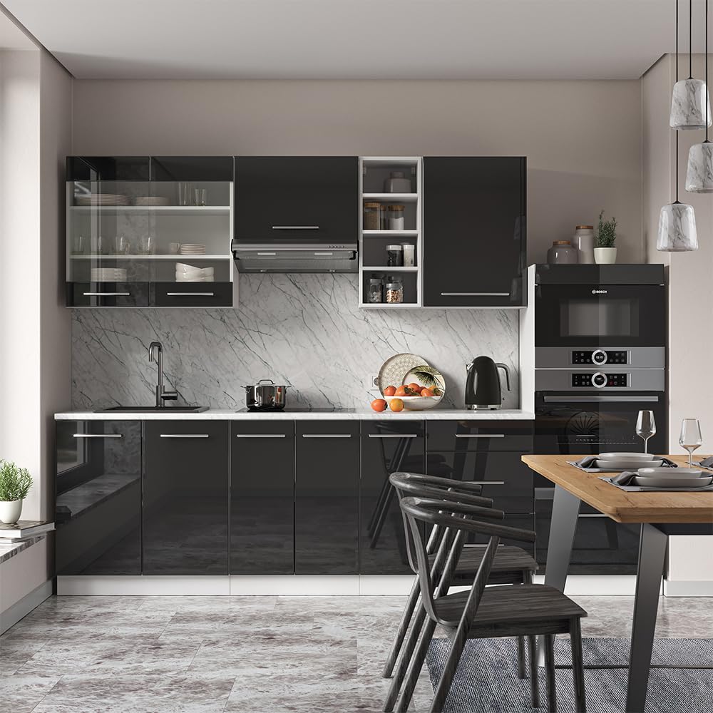 Vicco Fame-Line Kitchen Unit 280 cm without Worktop 280 cm High-Gloss Anthracite / White