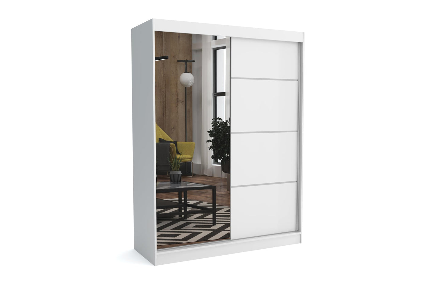 Brent - Tom Wardrobe with Mirror, 160 cm Wide, Bedroom Wardrobe with 1 Clothes Rail and Shelves for Clothes, Wardrobe Grey