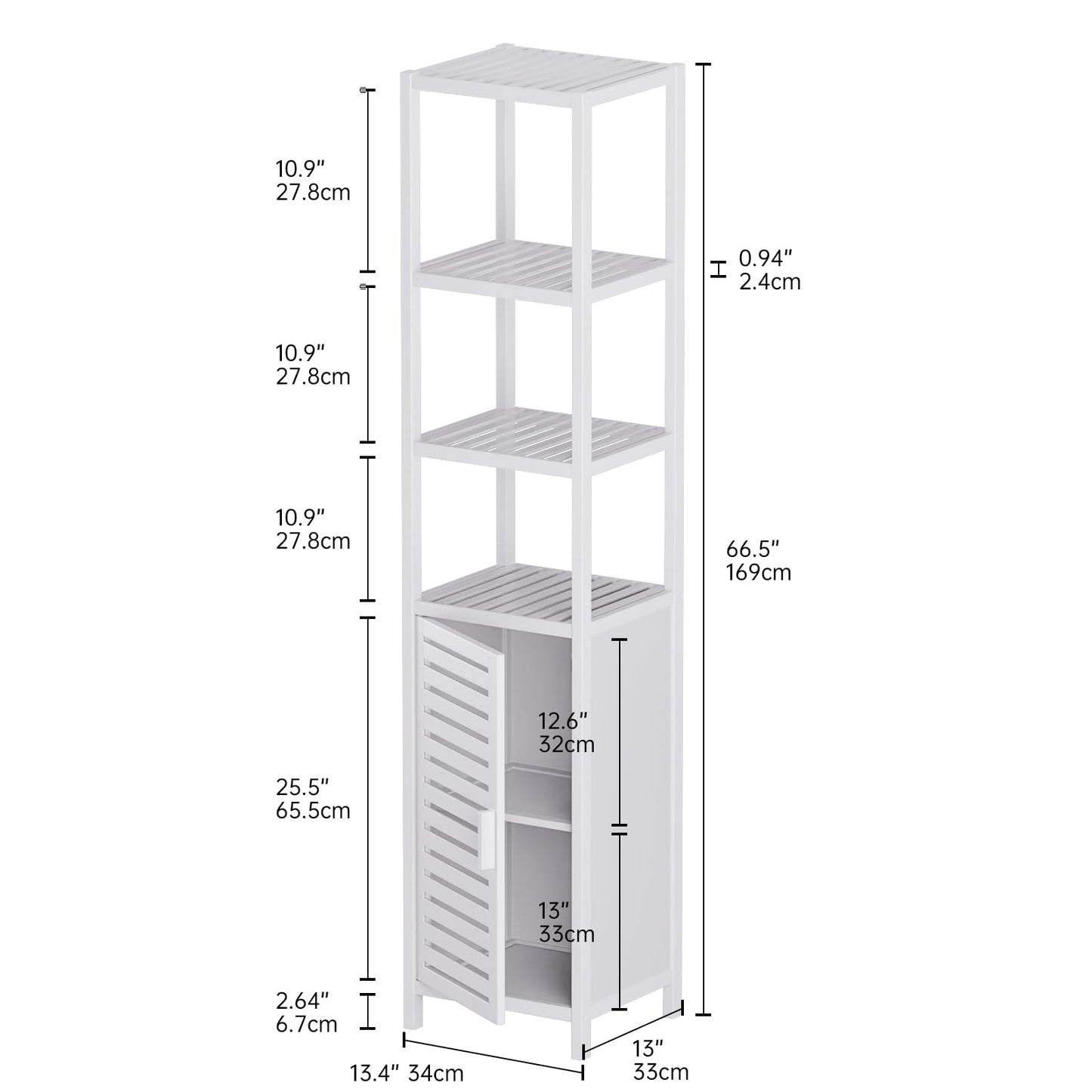 HITNET Bathroom Cabinet Bamboo Black Bathroom Cabinet Tall Cabinet Narrow Freestanding Floor Standing with Open Shelf and Single Door