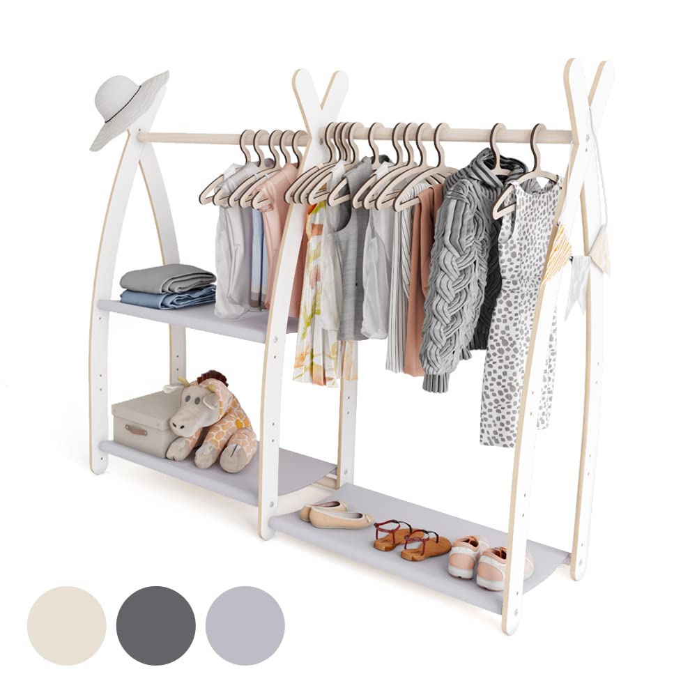MAMOI® Children's Coat Stand 95 x 106 x 32 cm / 53 x 95 x 32 cm | Children's Wardrobe | Clothes Rail for Children | Wooden Rail | Wardrobe Wood for Children's Room | 100% Eco | Made in EU
