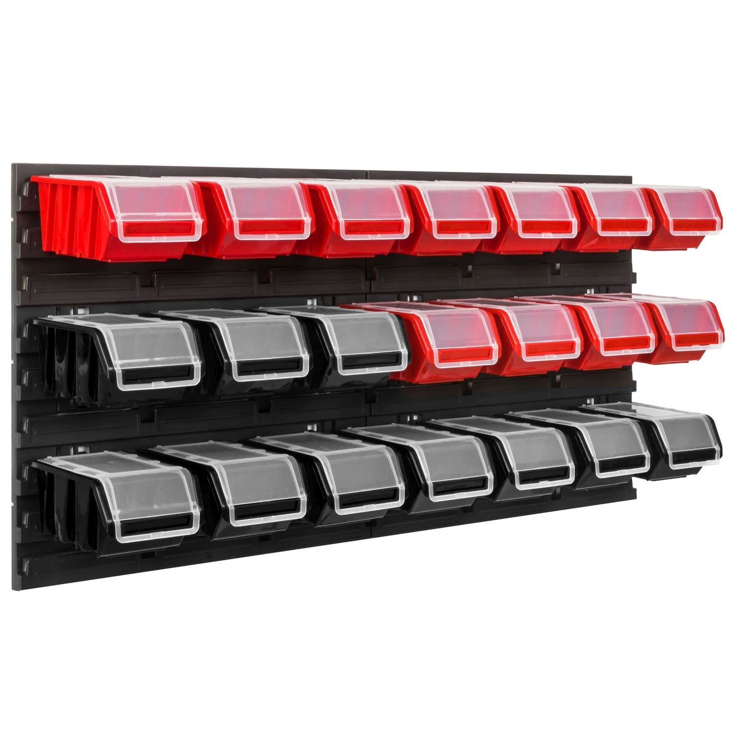 Storage System Workshop Shelf, 78 x 39 cm, Pack of 21 Box, Wall Shelf with Stacking Boxes, Wall Plates, Extra Strong Chute Shelf, Warehouse Perforated Wall, Storage Shelf, Garage Shelf (Red)