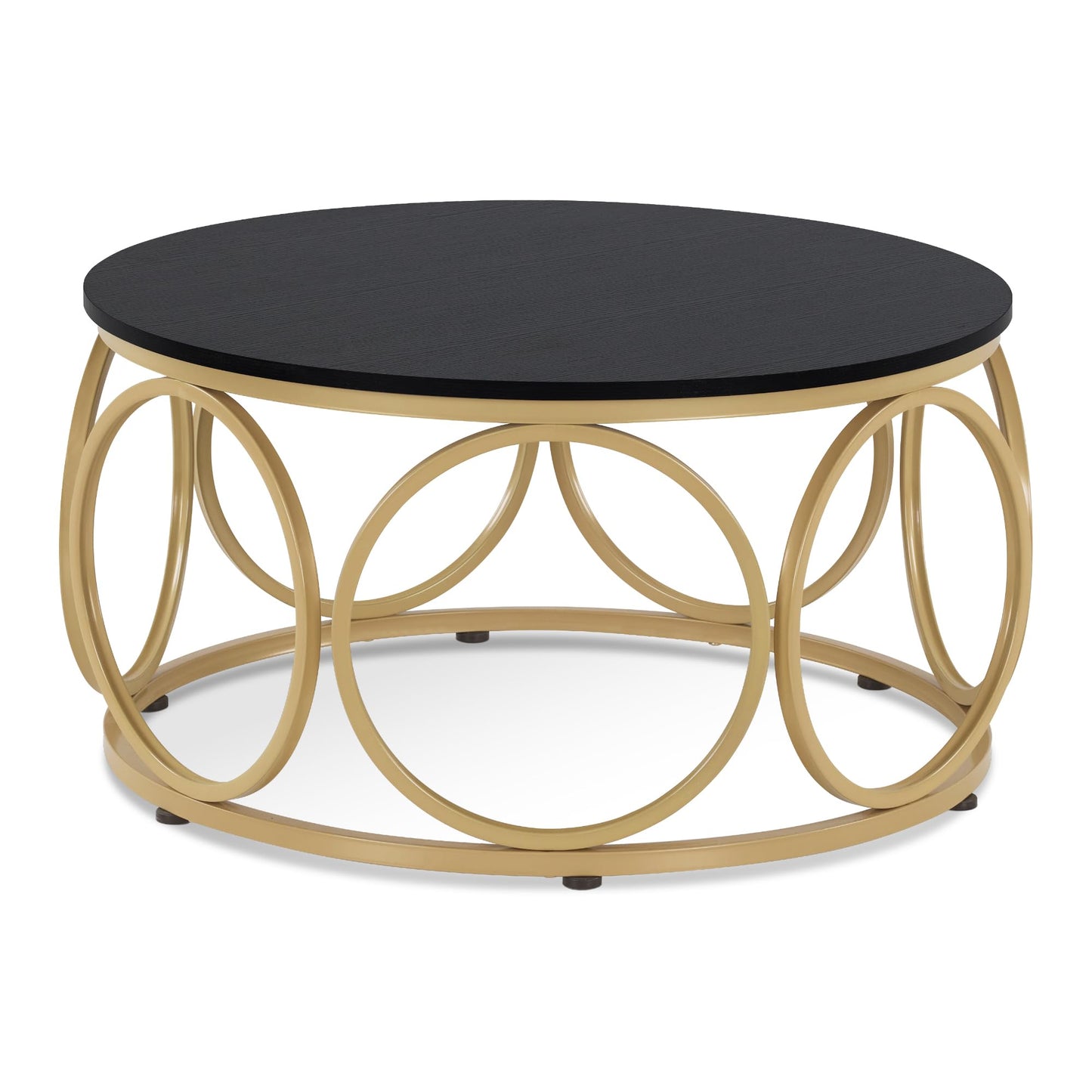 M MCombo Round Wooden Coffee Table, Modern Sofa Table, Small Coffee Table, Metal Frame, Side Table for Living Room, Diameter 80 cm, 2102