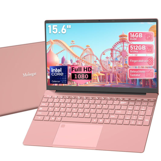 2025 Latest 15.6 Inch FHD Laptop, 16 GB RAM, 512 GB SSD, Celeron 5205U, QWERTY Keyboard with Backlight, Fingerprint Reader, WiFi, HDMI, Notebook Computer for Business and Students