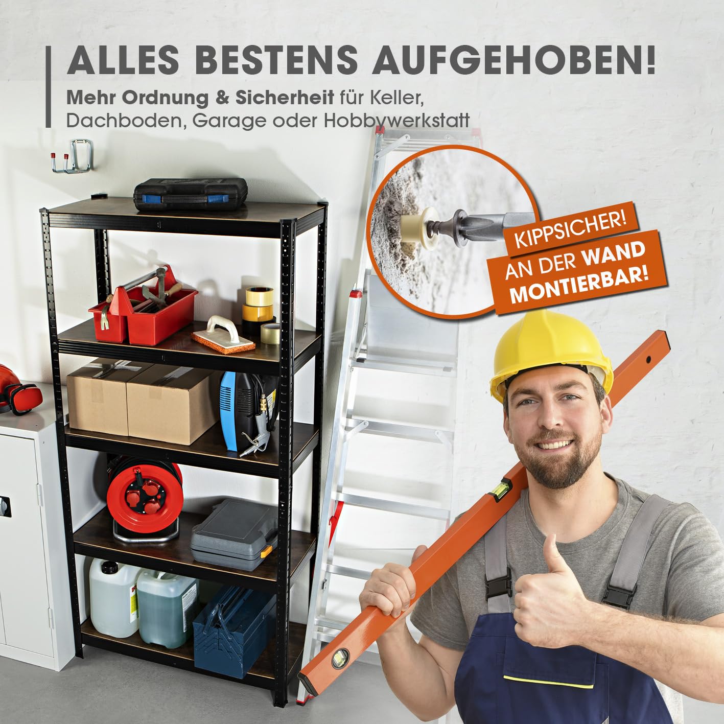 EASYmaxx Industrial Design Standing Shelf, 180 x 90 x 40 cm, Bookcase with 875 kg Load Capacity, Storage Shelf, 175 kg/Level, Stylish Shelf, 5 Adjustable Shelves for More Order in Living Room, Kitchen