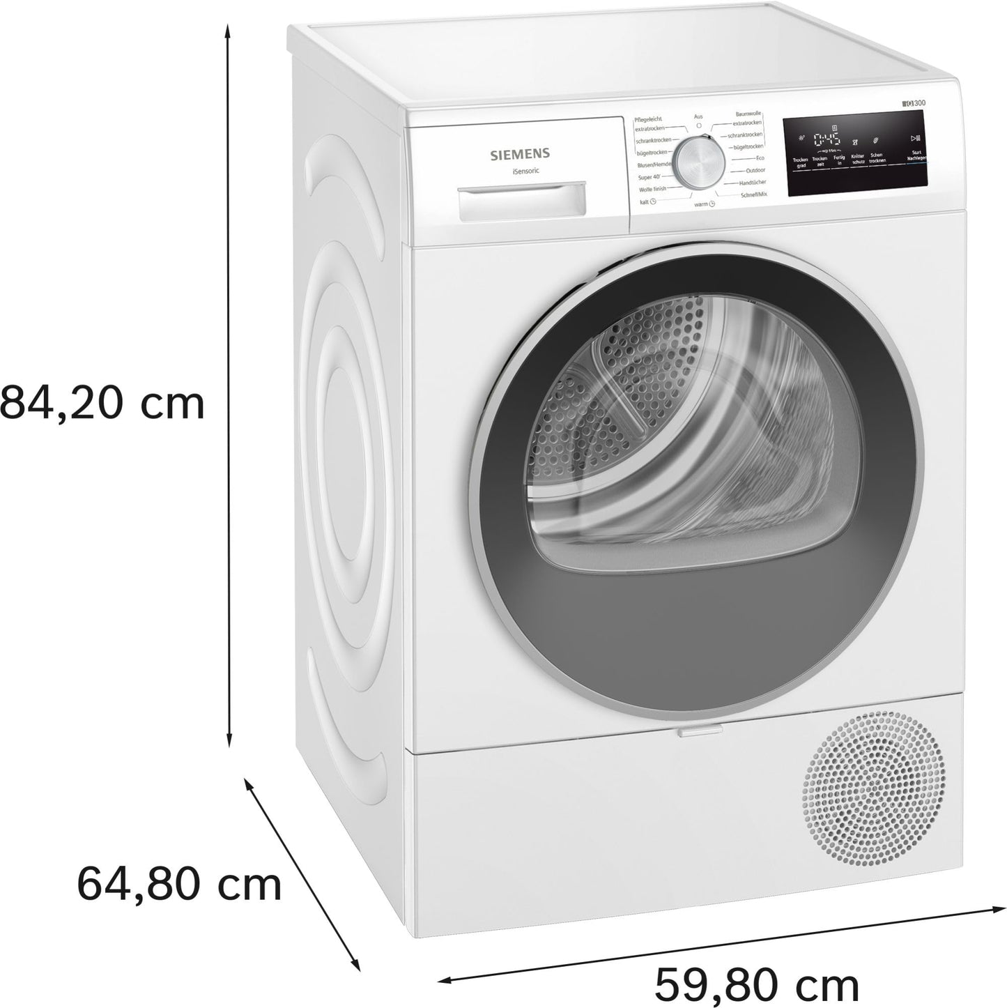 Siemens WT45HV0EM iQ300 Heat Pump Dryer, 8 kg, autoDry, super40 Programme, 63 dB, Touch LED Display, SoftDry, Outdoor Program, EasyClean Filter, Child Lock, White