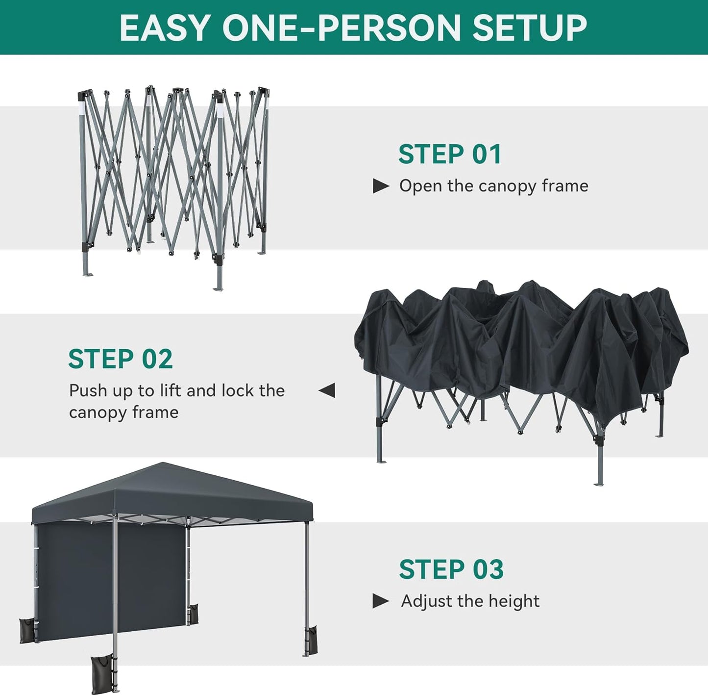 DWVO Folding Gazebo, Foldable Stable Pop Up Weatherproof Garden Gazebo with Protection, Height Adjustable for All Seasons, Ideal for Markets, Pool, Waterproof and Robust, 3 x 3 m, Grey