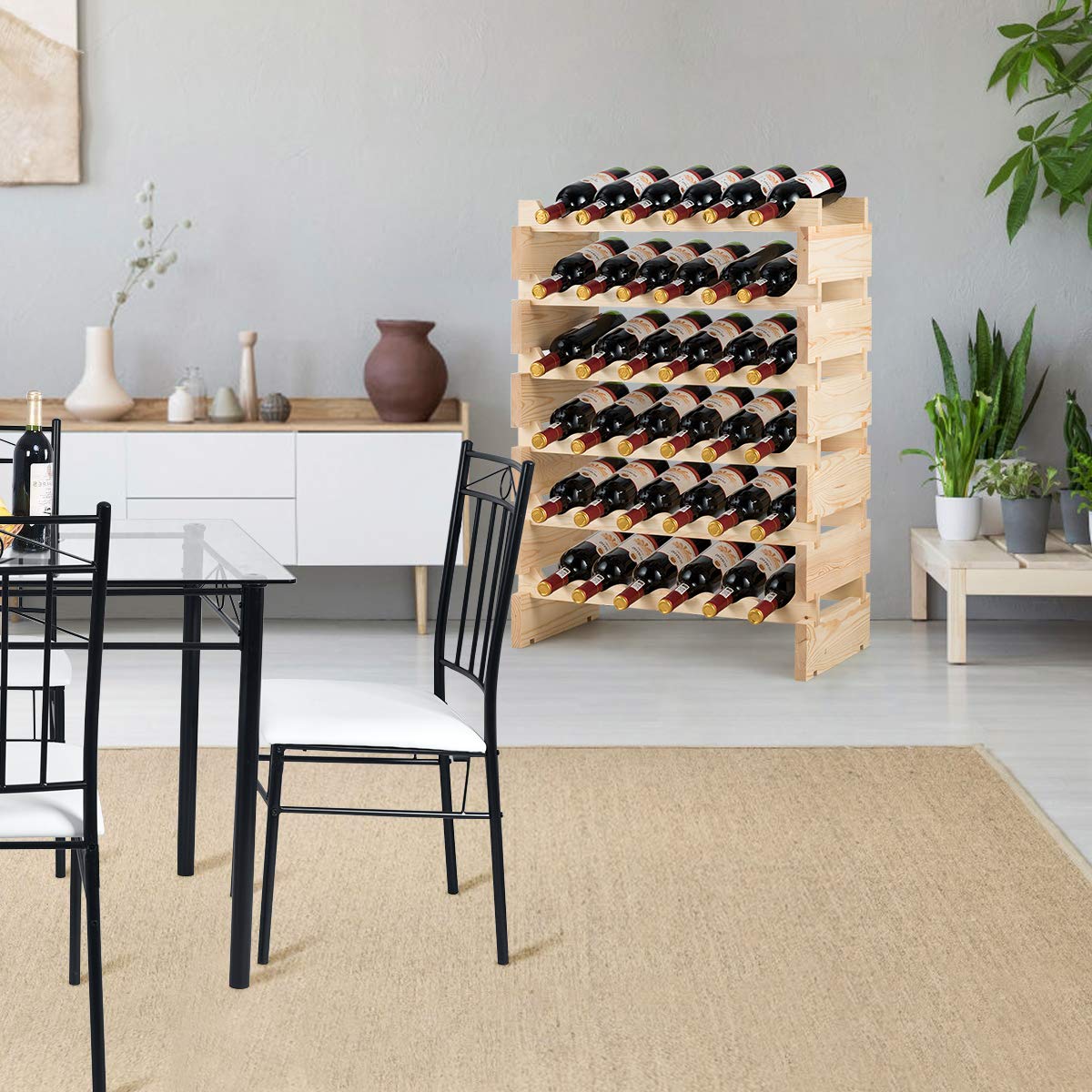 COSTWAY Wine Rack Wood Stackable Bottle Rack for 72 Bottles, Wine Rack with 6 Levels, Wooden Shelf, Bottle Stand for Kitchen, Dining Room, Bar, Basement, 119 x 29 x 72 cm