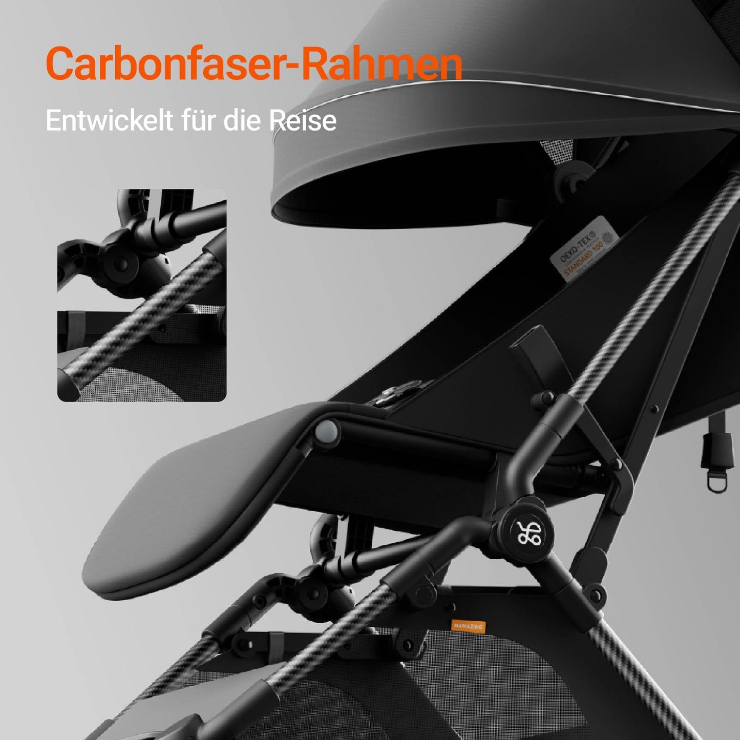 MAMAZING Baby Travel Buggy Pushchair for 6 - 4 Years up to 22 kg, Hand Luggage, Suitable for Small Folding Buggy Aeroplane with One-Handed Folding Design, Lightweight and Compact (5.26 kg) Made of