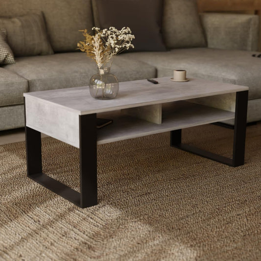 Artisan Coffee Table, Retro Loft Bench, Open Double Shelf, Skate Legs, Ideal for Coffee Get-Togethers, Laminated Top, Large Surface, Guaranteed Stability, White 3