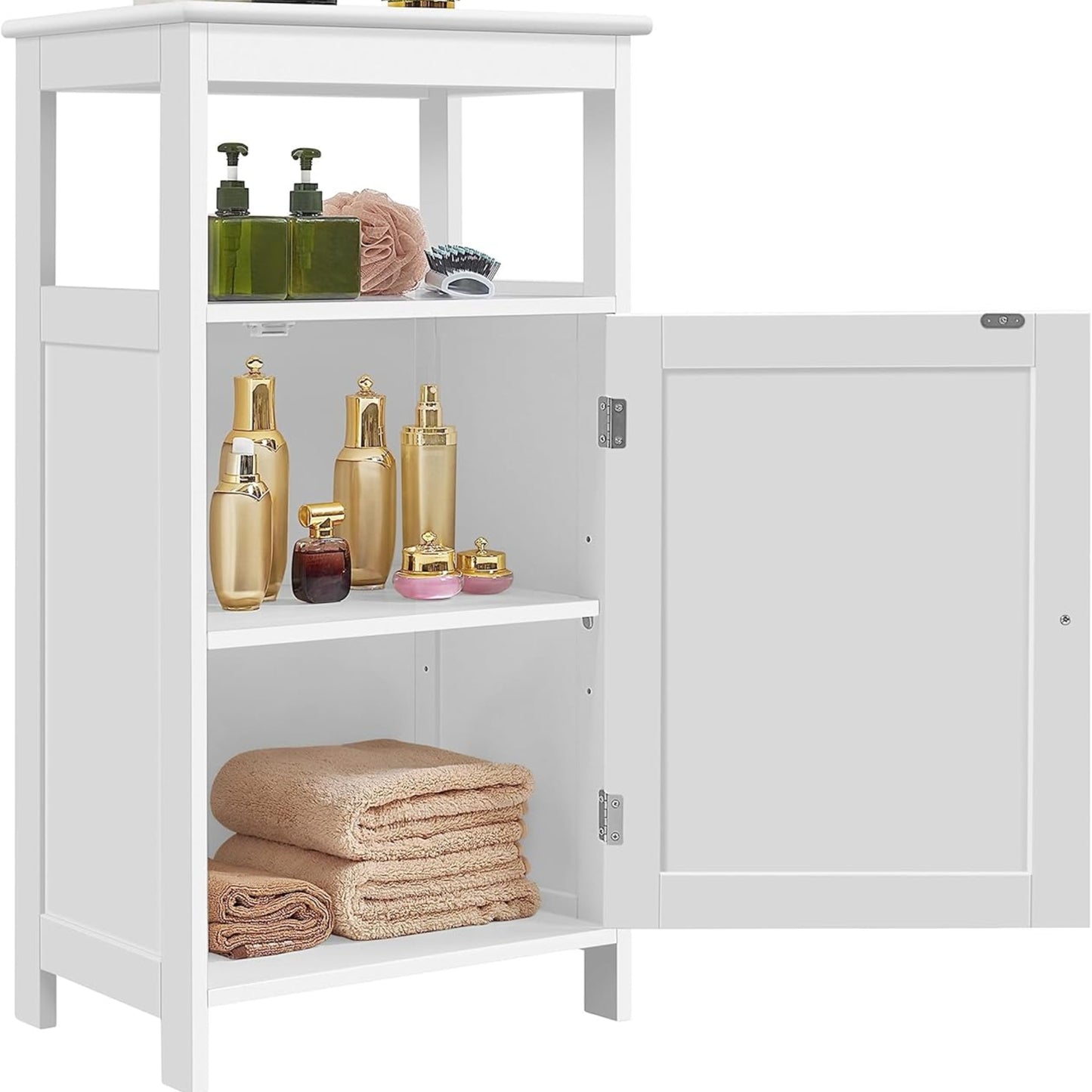 Yaheetech 4-Tier Bathroom Cabinet, Floor Cabinet with Single Door & Adjustable Shelf, Standing Cabinet for Bathroom/Living Room/Kitchen/Hallway/Small Rooms, White