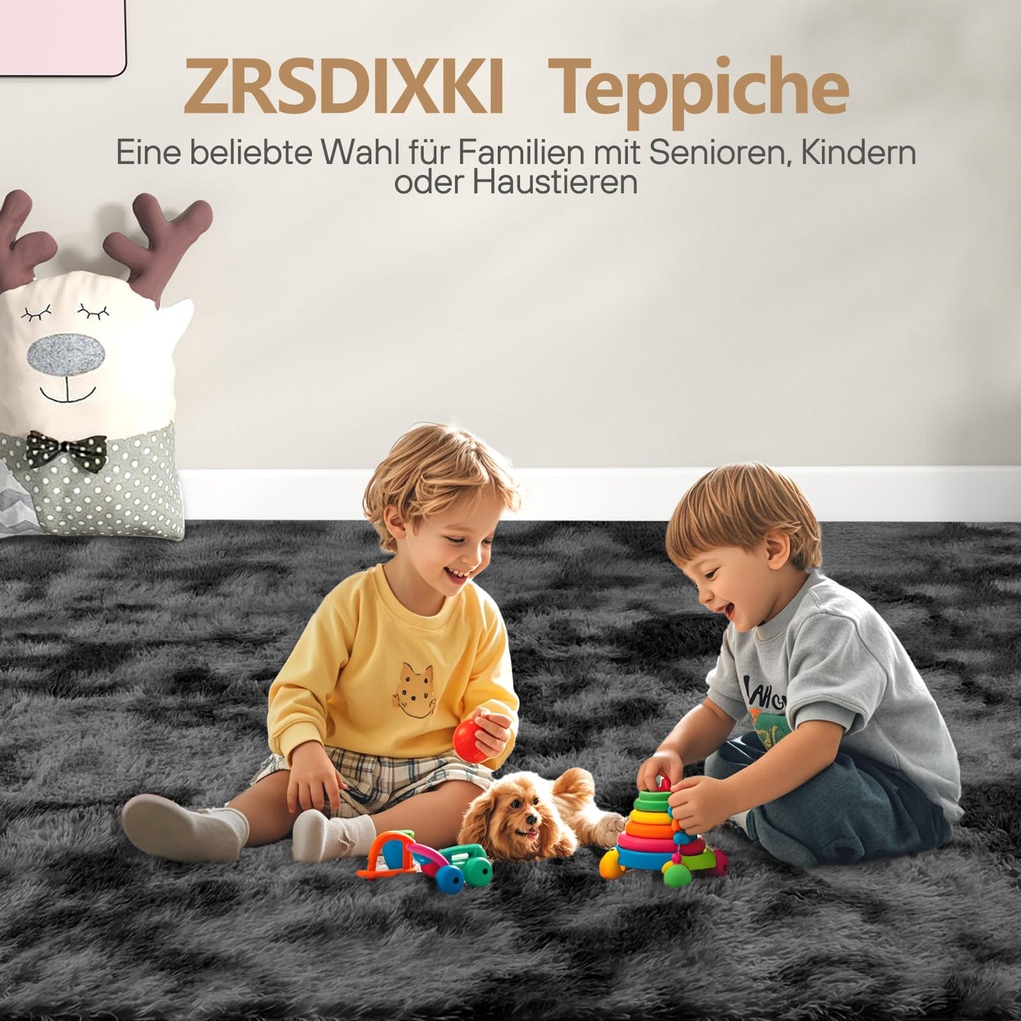 ZRSDIXKI Living Room Rugs 160 x 230 cm, Extra Large Shaggy Soft Rug, Fluffy Area Carpet, Modern Tie-dye Carpet, Washable Rugs for Home Decor, Bedroom, Dorm, Kids Room Lounge Office, Dark Grey