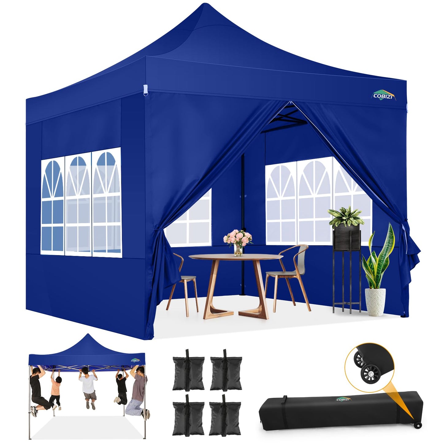COBIZI Pavillon Faltpavillon 3x3 wasserdicht stabil Winterfest,Outdoor faltbar partyzelt，gartenpavillon mit 4 Seitenteilen und 4 Sandsack und Laufradtasche, Schwarz