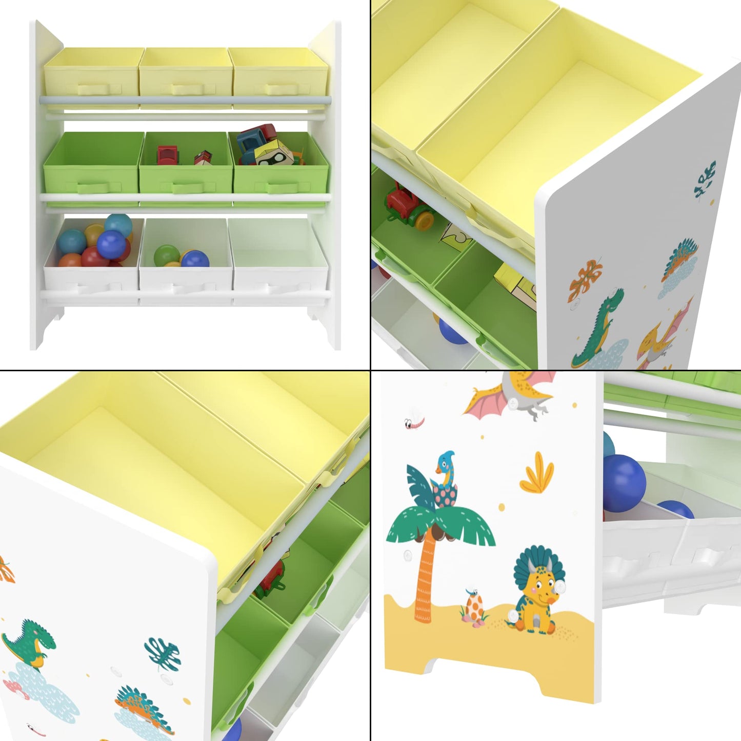 [en.casa] Boiro Children's Shelf, 60 x 62 x 30 cm, Standing with 9 Folding Boxes, Toy Storage Shelf, Ocean Motif