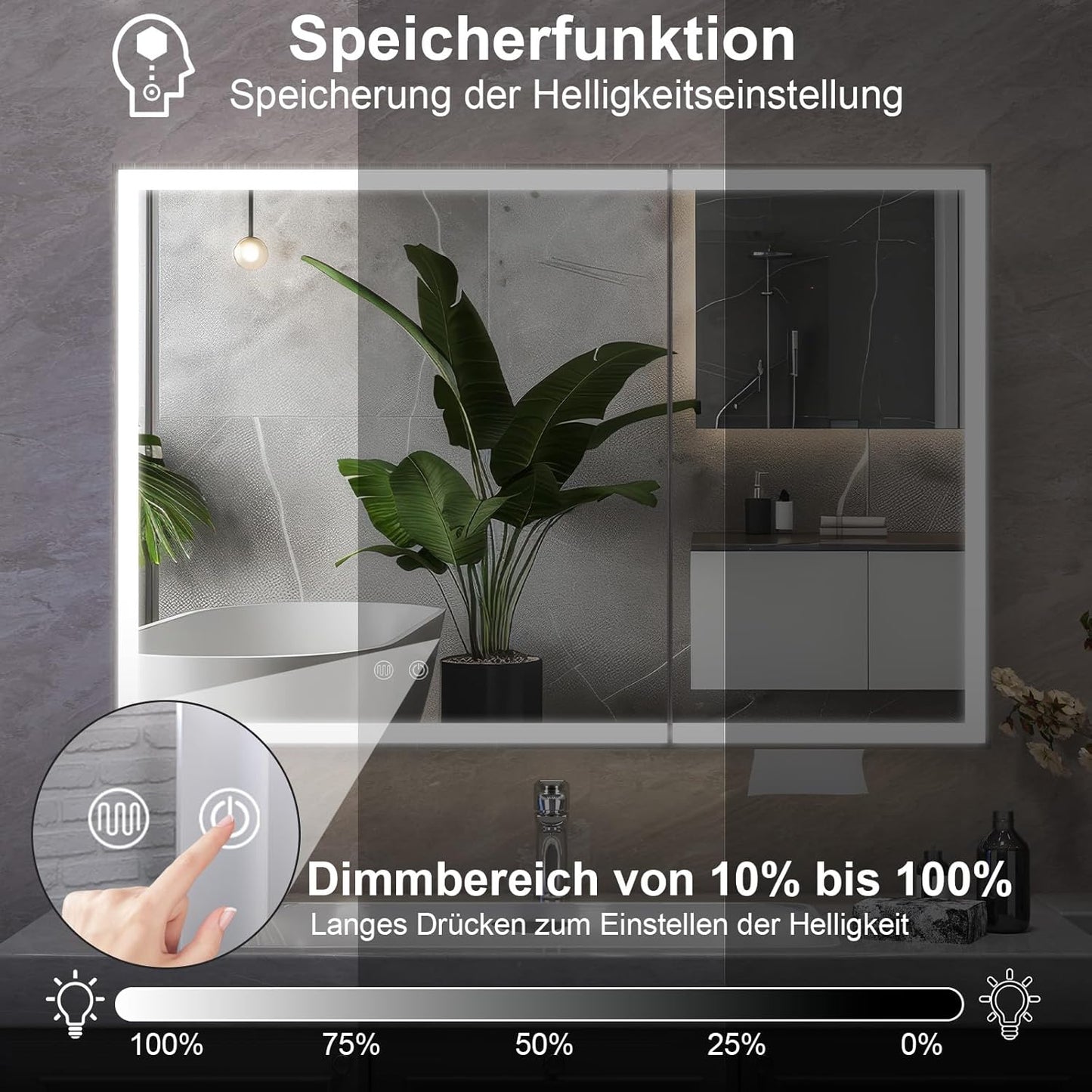Aovquof Mirror Cabinet with Lighting - 90 x 60 cm Bathroom Mirror Cabinet with Storage Space, Bathroom Mirror Cabinet with Adjustable Dimmable LED Lights with Demist Function, Modern Cream Colour
