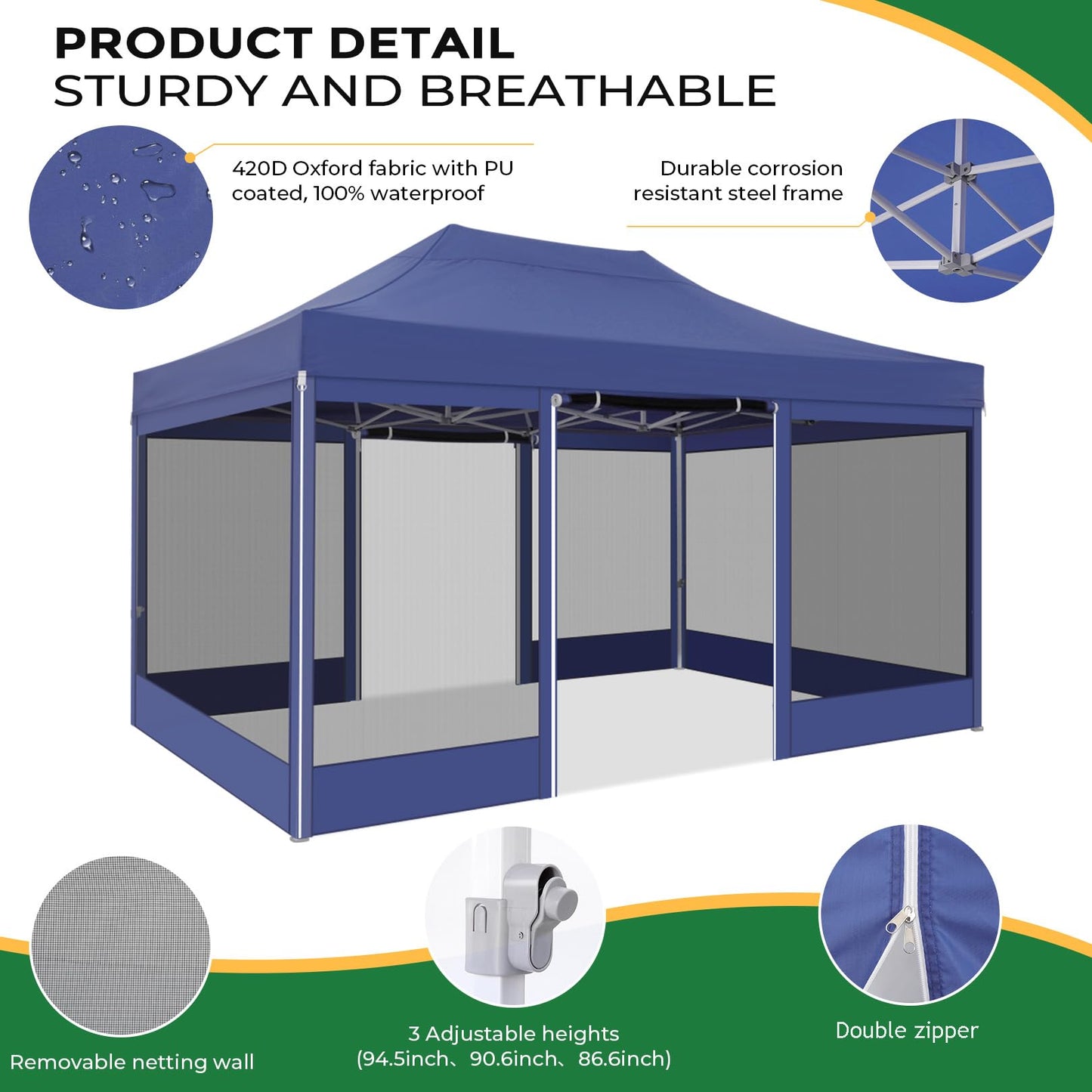 COBIZI Folding Gazebo 3 x 3 m Gazebo 3 x 3 m Waterproof Stable Party Tent Foldable with 4 Side Walls Mosquito Net Pop Up Garden Gazebo Anti-UV for Garden, Grey