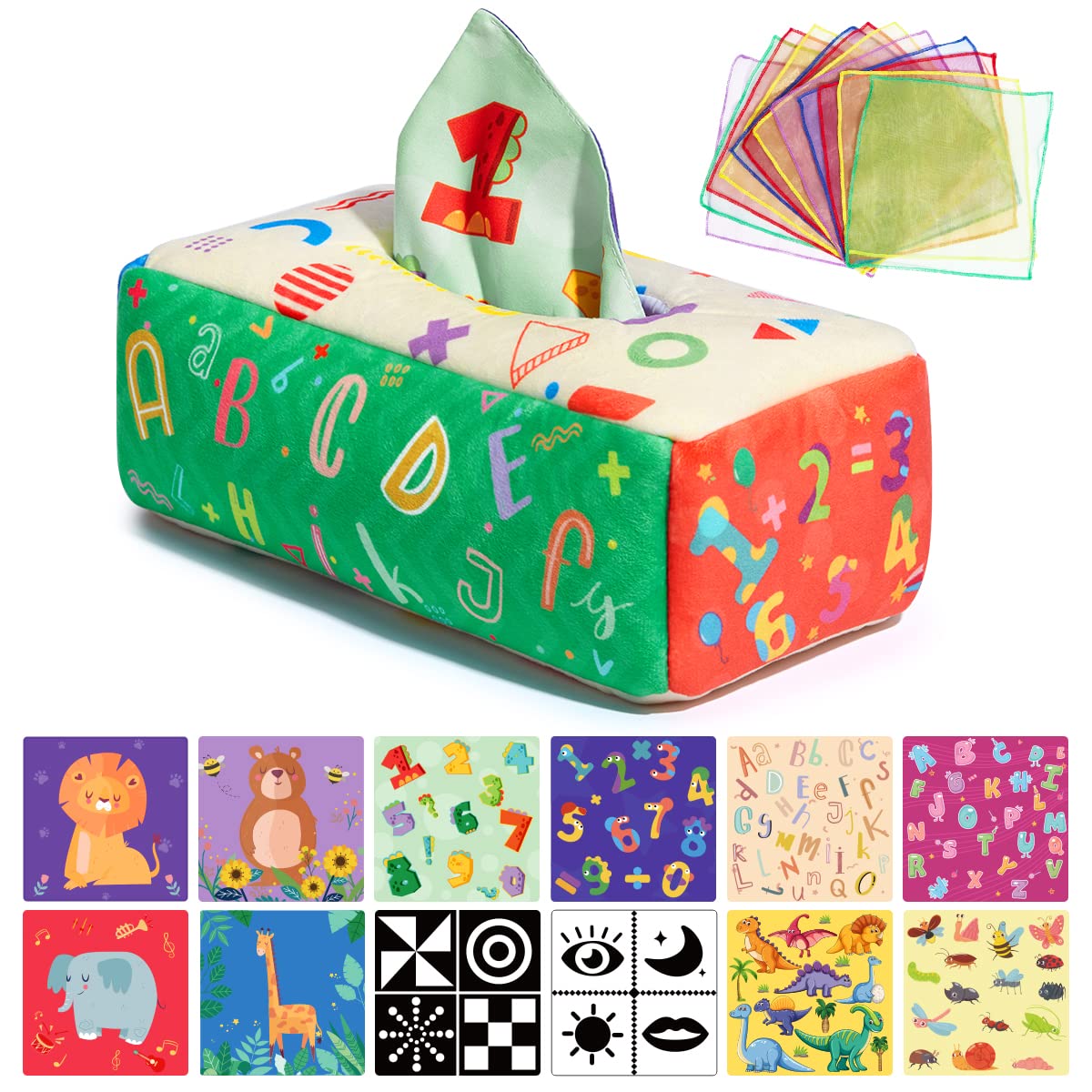 URMYWO Baby Toy 6 Months, Tissue Box Toy - Montessori - Sensory Technology, Contrast Baby Toy 0 6 12 Months, Boys Girls Children Early Learning Toy Baby Gift