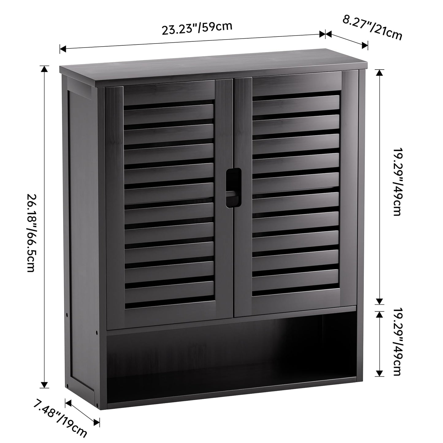 SMIBUY Bathroom Cabinet, Wall Mounted, Bamboo Over the Toilet Storage Organiser, Space Saving Medicine Cabinet with 2 Doors and Adjustable Shelves (Black)