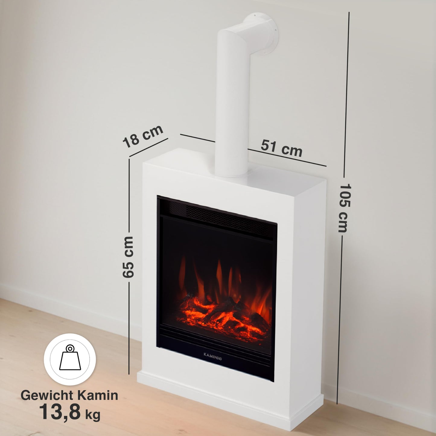 Kalle Electric Fireplace with Heater, 3D Flame Effect, Remote Control (White)