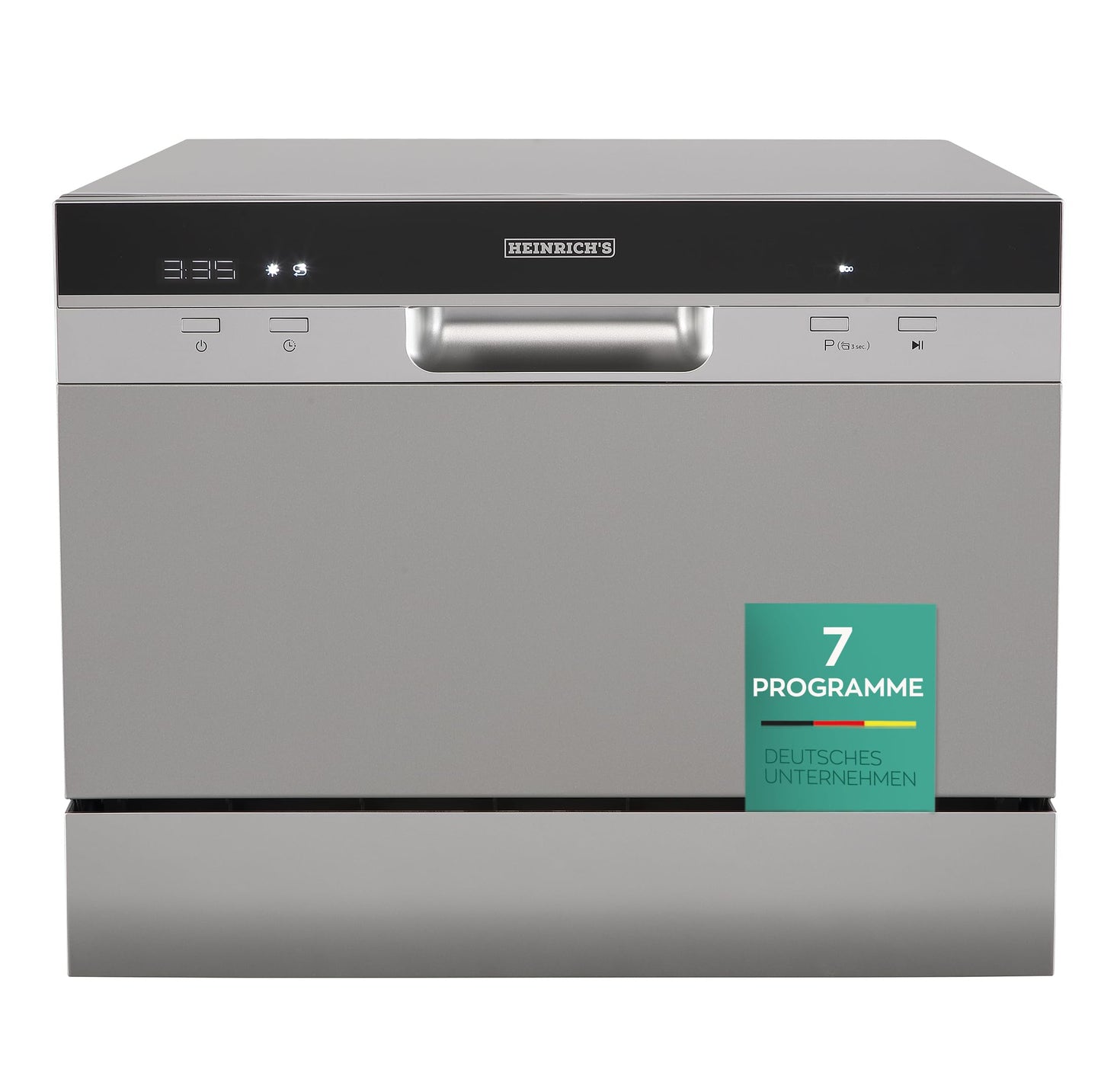 Heinrich´s Portable Mini Dishwasher, Dishwasher, Table Dishwasher with 6.5 L Consumption, Only with Water Connection, Small + Freestanding for Office, Camping/Motorhome, 7 Programmes, 1380 W