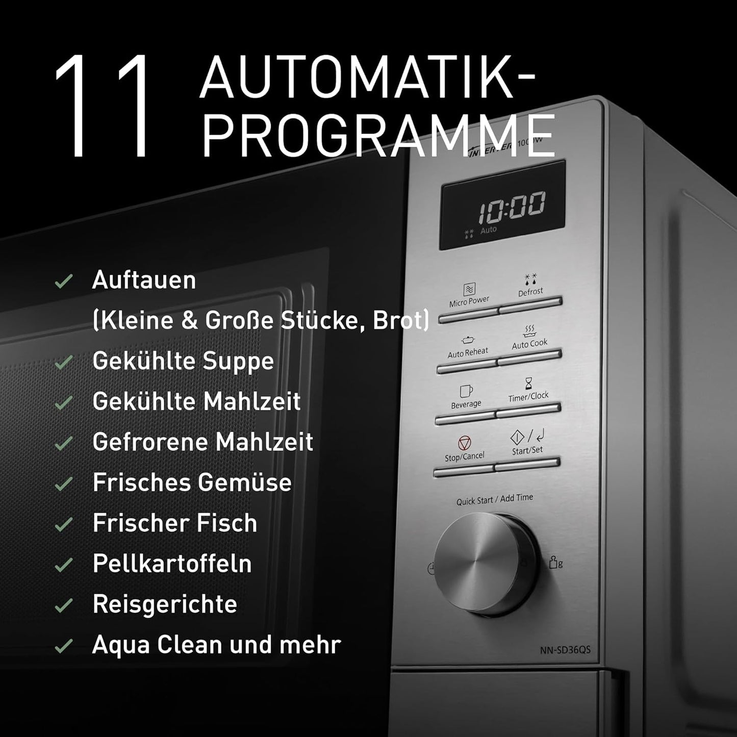 Panasonic NN-SD36QSEPG Solo Microwave 29L 1000W Auto Defrost 11 Automatic Programs Timer Silver