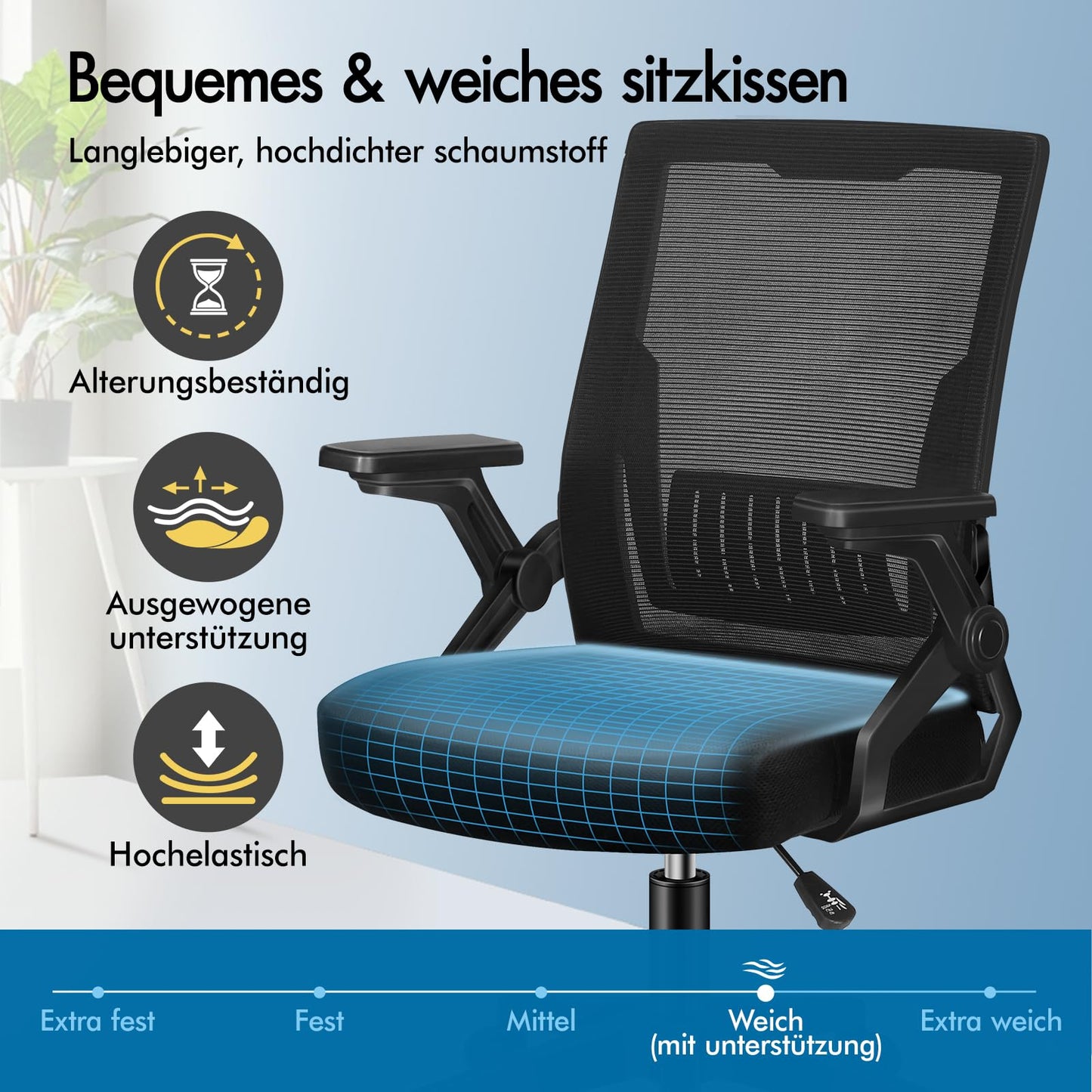 ALFORDSON Ergonomic Office Desk Chair, Computer Chair with Dynamic Lumbar Support, Tilting Swivel Chair with Flip Up Armrest, Black