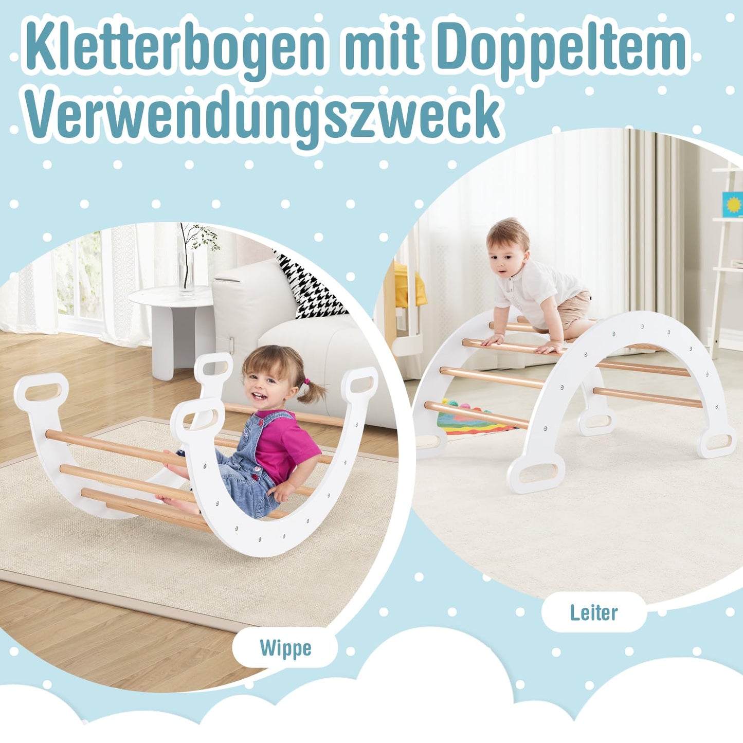 COSTWAY Kletterdreieck mit Rutsche, Kletterbogen, inkl. doppelseitige Rampe, zum Klettern, Rutschen und Wippen, 4 in 1 Klettergerüst Indoor ab 1 Jahr (Macaron bunt)