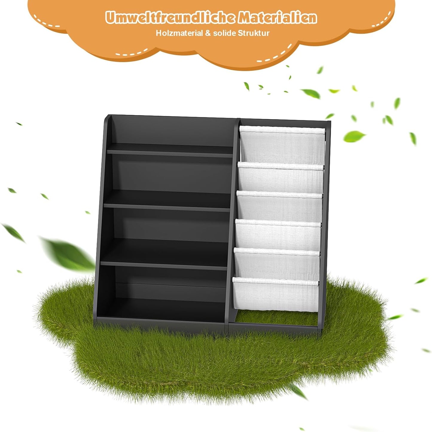 Children's Shelf, White with 5 Shelves and 4 Open Compartments, Bookcase for Children, Toy Organiser, 90 x 40 x 80 cm