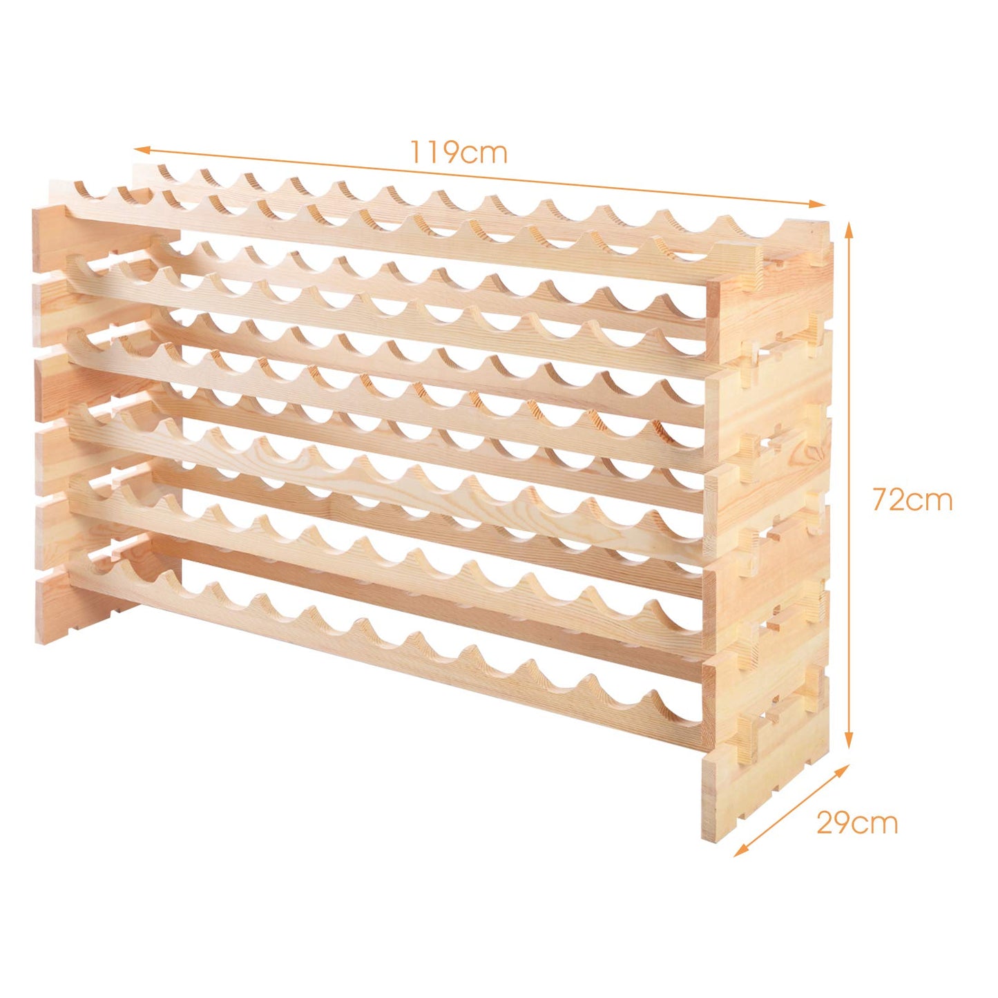 COSTWAY Wine Rack Wood Stackable Bottle Rack for 72 Bottles, Wine Rack with 6 Levels, Wooden Shelf, Bottle Stand for Kitchen, Dining Room, Bar, Basement, 119 x 29 x 72 cm