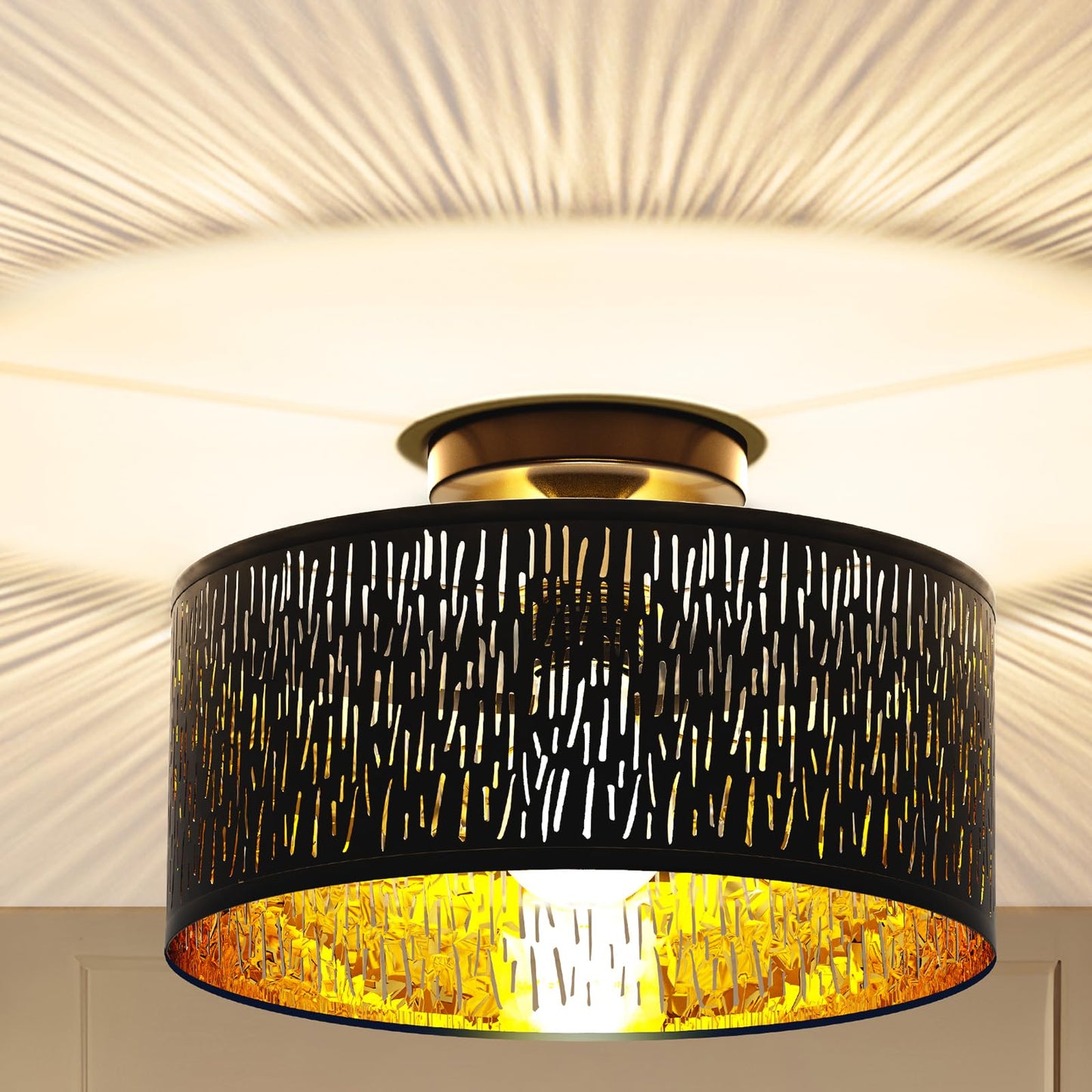 FRIDEKO HOME Moderne Deckenlampe Schwarz,Durchbrochener Rund Ø30cm Deckenleuchte E27 One Flammige Stoff Lampenschirm Lampe für Schlafzimmer Wohnzimmer Küche Flur