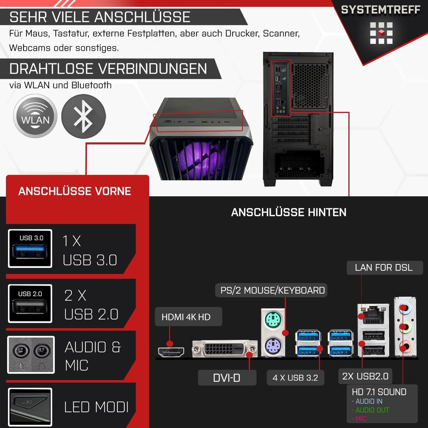 SYSTEMTREFF Gaming PC AMD Ryzen 7 5700X 8x4.6GHz | Nvidia RTX 5060 8GB DX12 | 1TB M.2 NVMe | 32GB DDR4 RAM | Windows 11 | WLAN Desktop Computer Rechner für Gamer, Zocker & Streamer