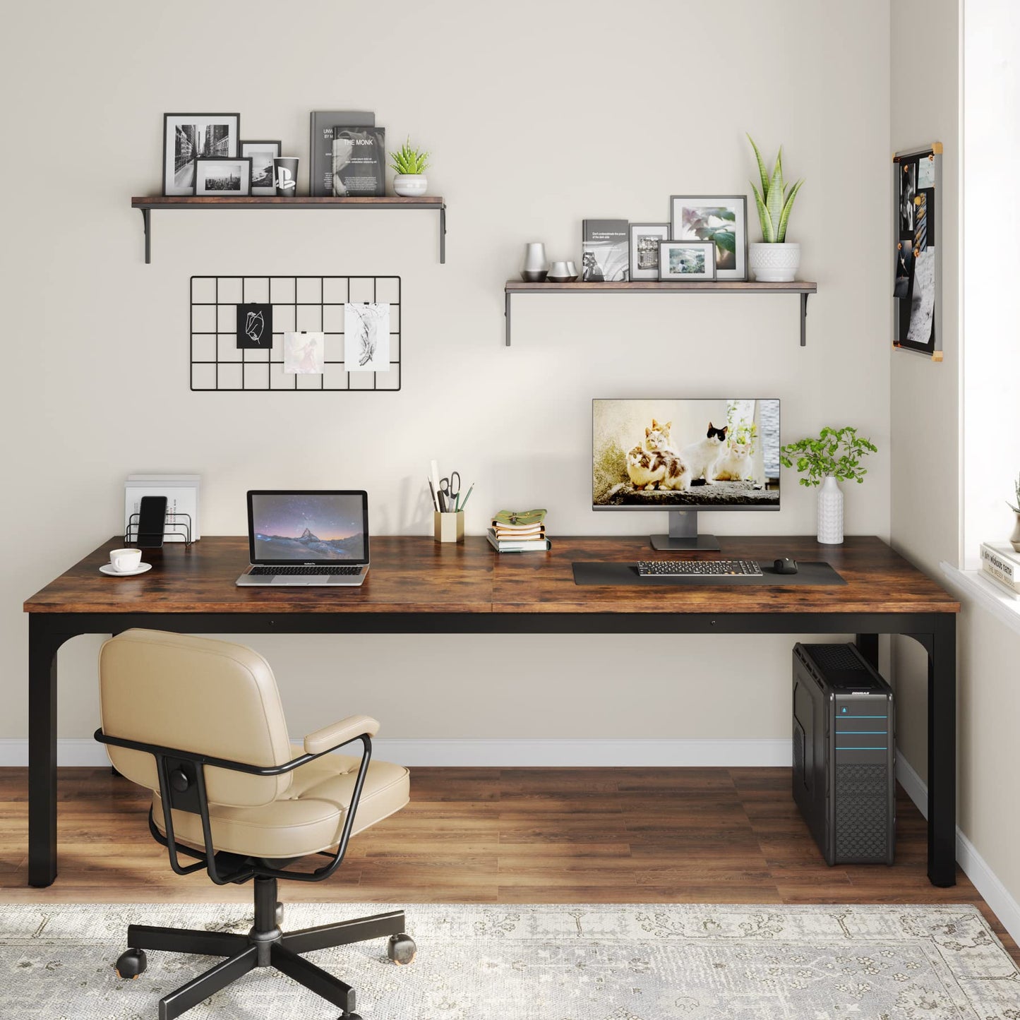 Tribesigns Desk, Computer Desk, 200 x 70 x 75 cm, Double Long Desk, PC Table, Office Table, Work Table, Dining Table, Office Furniture, Computer Desk, Conference Table for Home Office, Rustic Brown