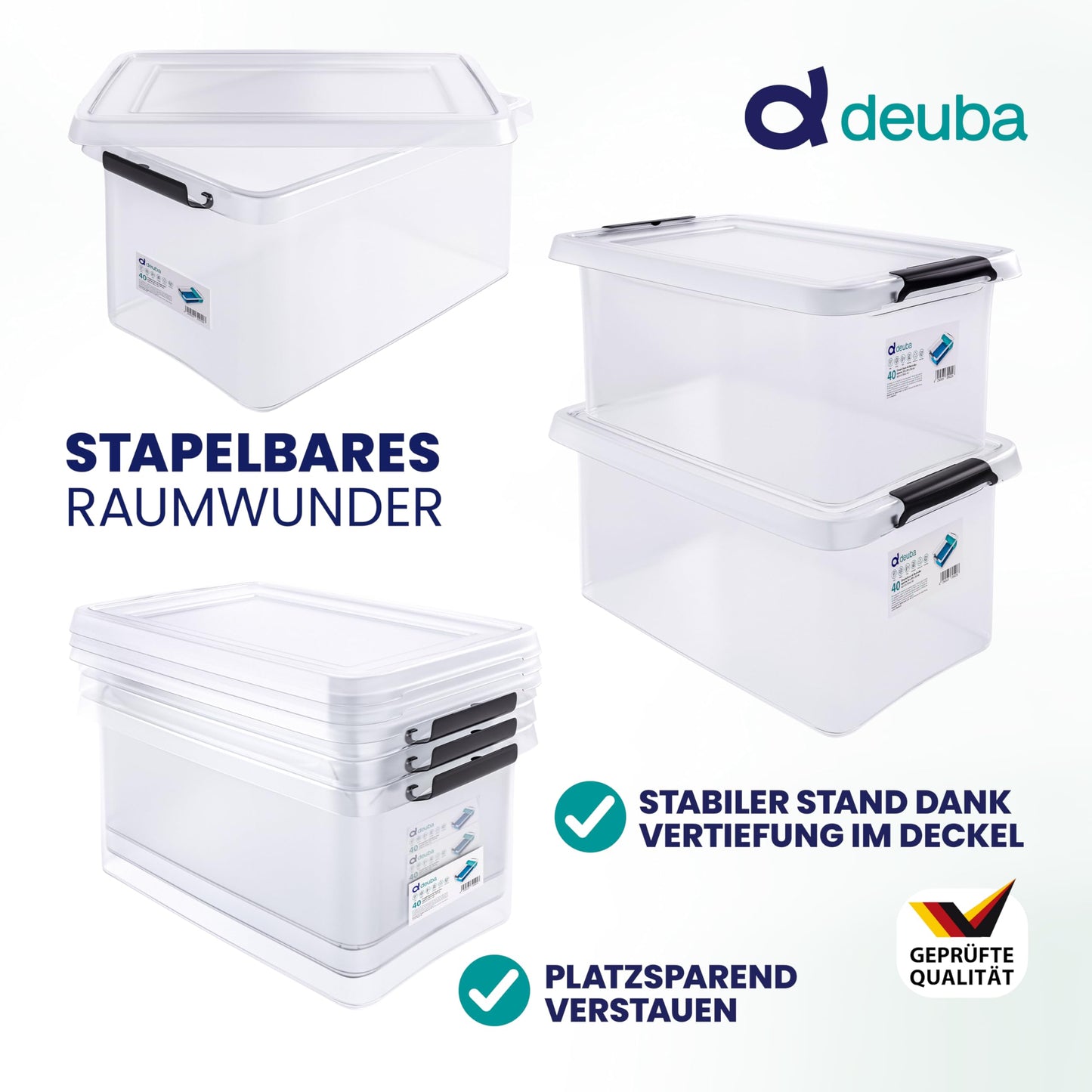 Deuba 10 x Storage Boxes with Lids 12.5 L Box Plastic Boxes Food Safe BPA Free Click Lock Transparent Stackable Kitchen Bedroom
