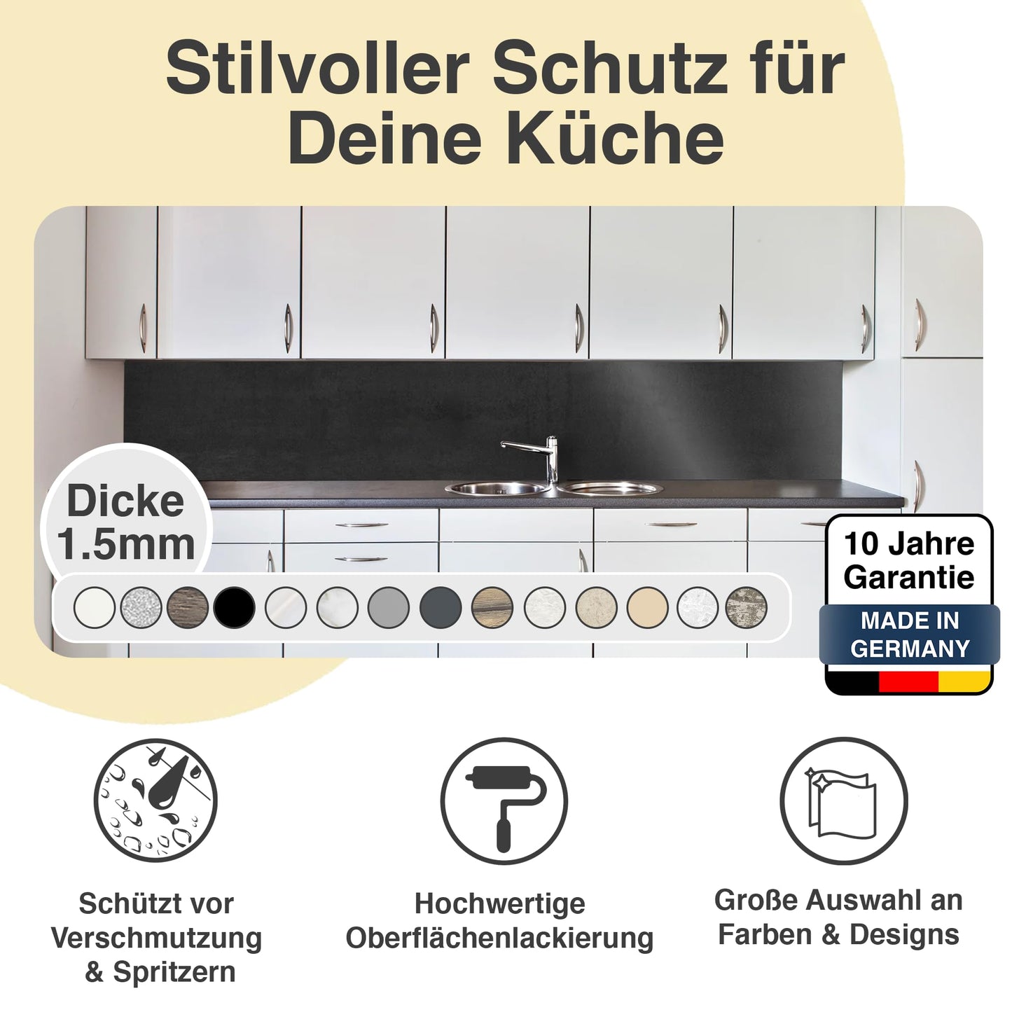 WALLando Premium Kitchen Splashback, Custom Size - Easy to Fit PVC Wall Cladding for Kitchen - Heat Resistant Plastic Panel Splash Guard - White