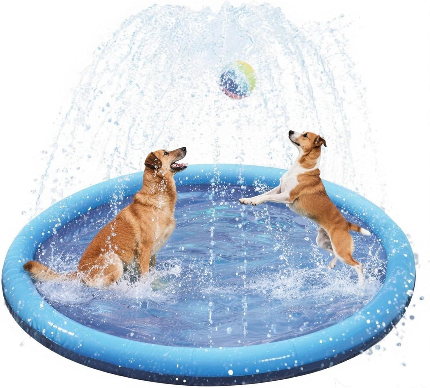 CNMTCCO Hundepool, D150cm/59.06in Planschbecken für Große & Kleine Hunde, 0.50mm Verdickt Anti-Rutsch Sprinkler Matte Hund Faltbarer Splash Pad für Sommer, Garten, DraußEn