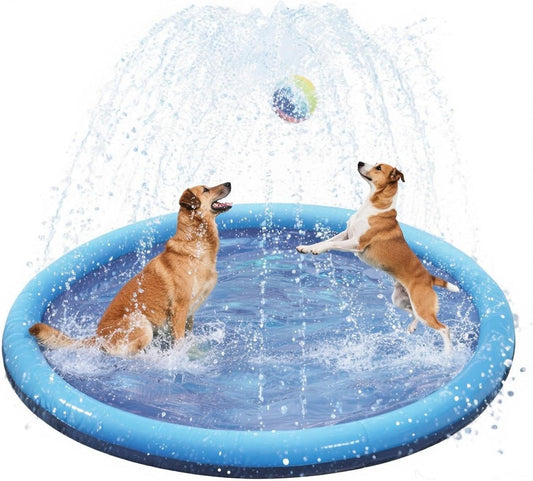 CNMTCCO Hundepool, D150cm/59.06in Planschbecken für Große & Kleine Hunde, 0.50mm Verdickt Anti-Rutsch Sprinkler Matte Hund Faltbarer Splash Pad für Sommer, Garten, DraußEn