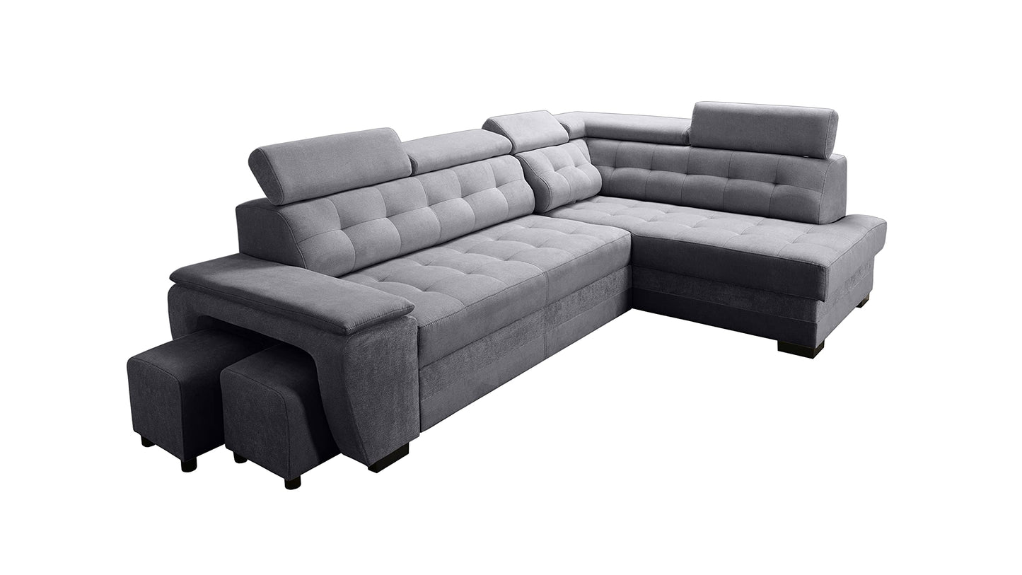 Robin Grand Ecksofa mit Schlaffunktion Bettkasten Kopfstützen Relaxfunktion Silber