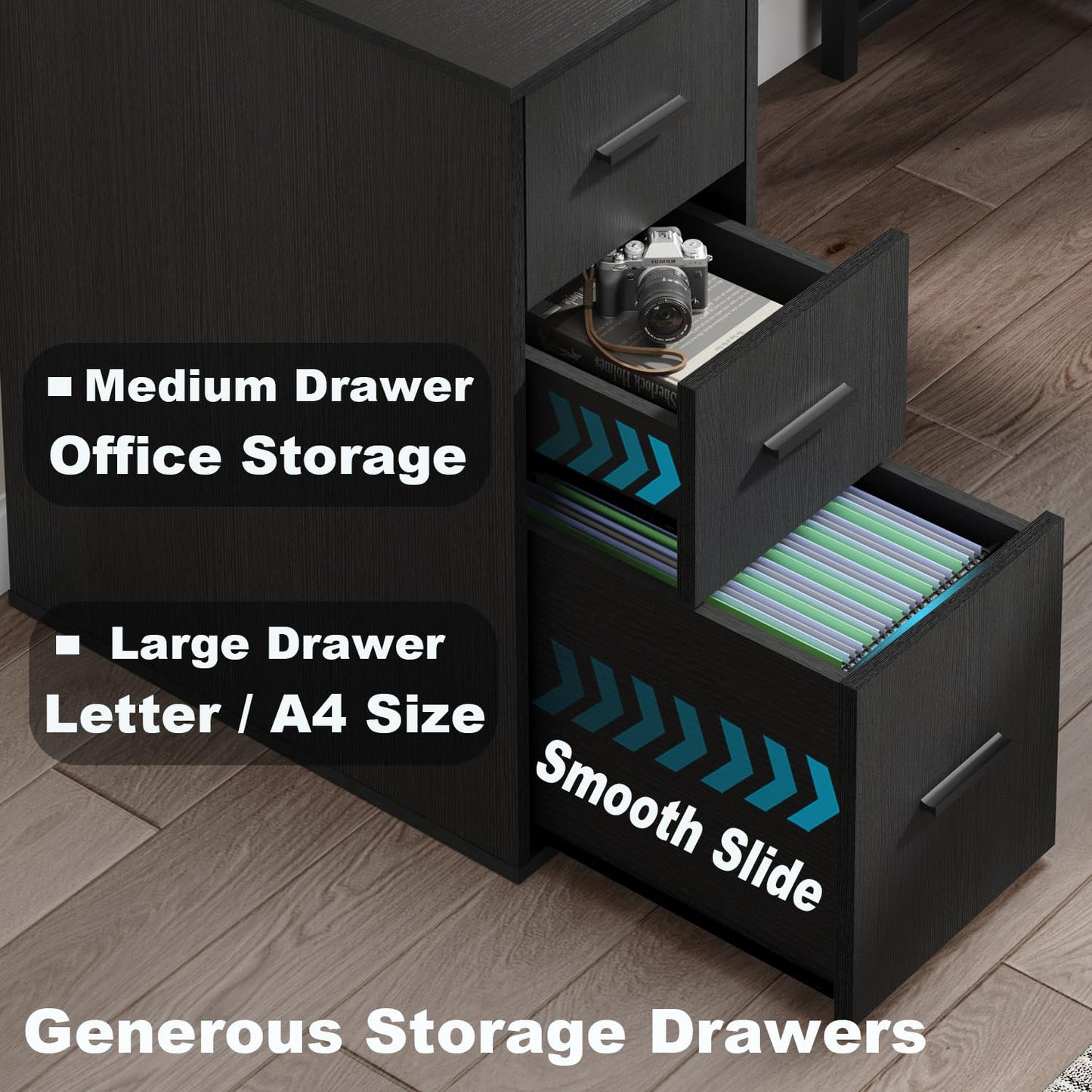 LVB White L Shaped Corner Desk with Drawers, Reversible Modern L Shaped Computer Desk with Storage Cabinets, Large L Shaped Wooden L Shaped Desk Metal L Shape