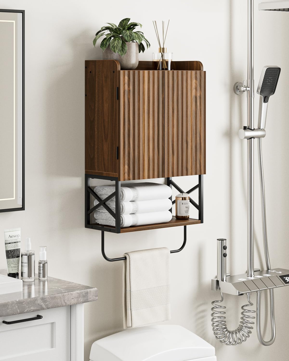 Bathroom Cabinet, Small Medicine Cabinets with Adjustable Shelf and Magnetic Locking Doors, Wall Mounted Hanging Cabinet for Bathroom/Laundry, White