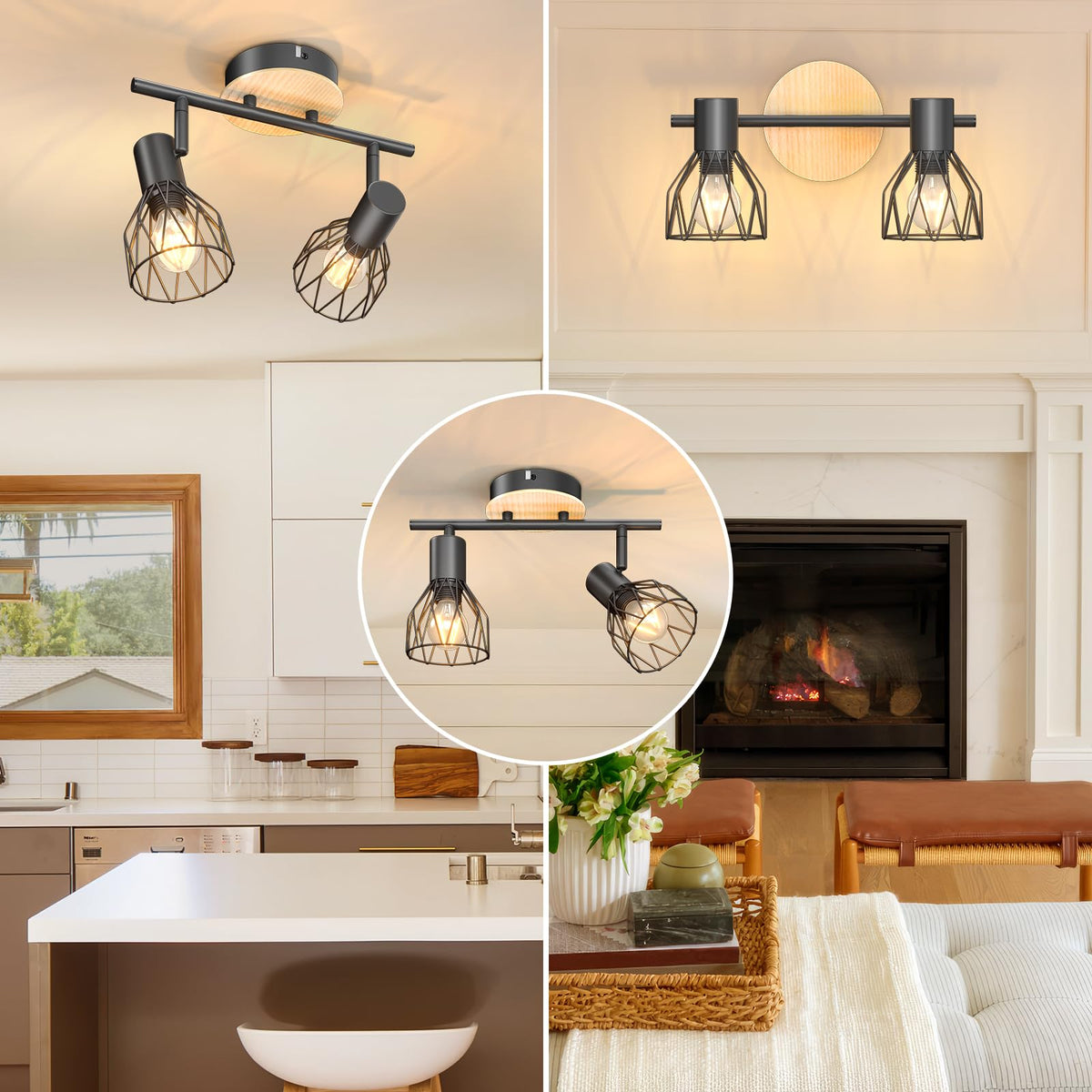 Kimjo 6-Bulb LED Ceiling Spotlight, Swivelling E14 Ceiling Spotlight, Black 6-Bulb Ceiling Light For Living Room, LED Kitchen Ceiling Light, Without Bulbs