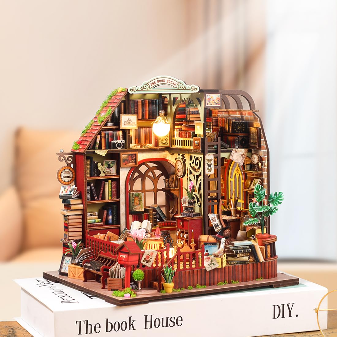 UINOFER DIY Greenhouse Wood, Miniature Garden House Building with Furniture, Creative Construction Kit Adults, Model Kit for Adults and Children - Hanging Garden