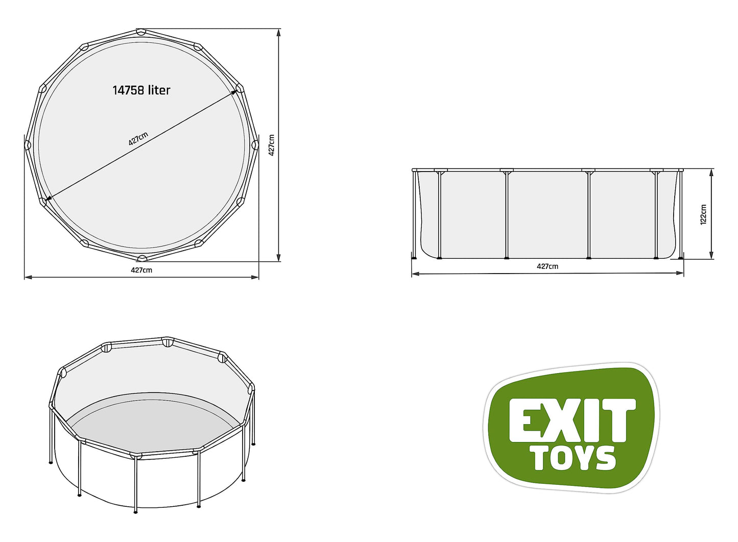 EXIT Toys Soft Grey Pool - 300x200x65cm - Rechteckiger, Kompakter Rahmenpool mit Kartuschenfilterpumpe - Leicht Zugänglich - Für Kleinkinder Geeignet - Starker Rahmen - Einzigartiges Design - Grau