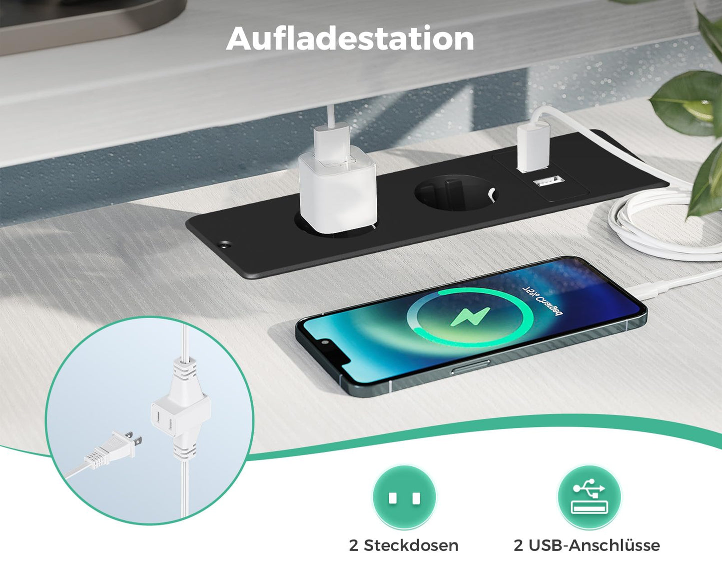 OffiGo Height Adjustable Desk, 150 x 120 cm, Corner Desk, Height Adjustable with Monitor Holder, Electric Desk, L Shape with Sockets, Computer Desk with LED Light Strip for Office, White