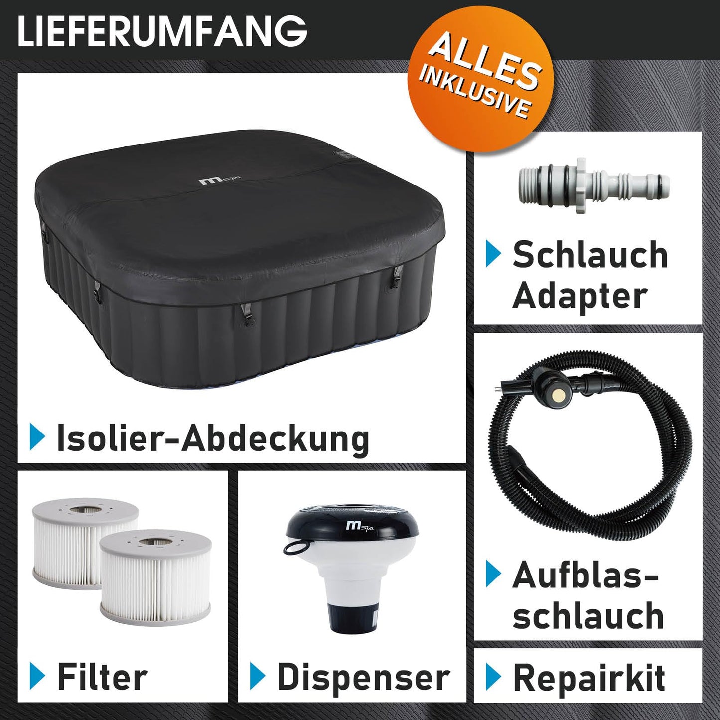 BRAST® Whirlpool aufblasbar MSpa | 4-8 Personen | viele Modelle rund und eckig | Ø 125-224cm | In- Outdoor Pool | bis zu 144 Massagedüsen | inkl. Aufblasfunktion Abdeckung Timer Heizung | Duet