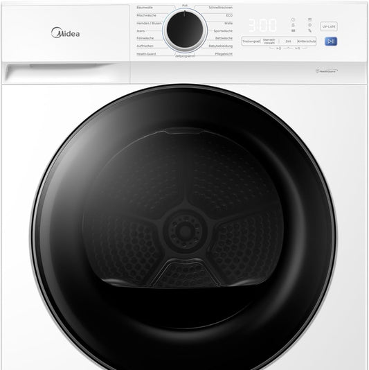 Midea MDV3EH100D Heat Pump Dryer, 10 kg, Energy Class D with Heat Pump Technology, UV Light for Hygienic Purity, Wrinkle Protection, LED Display, Delay Start, Quick Drying, White