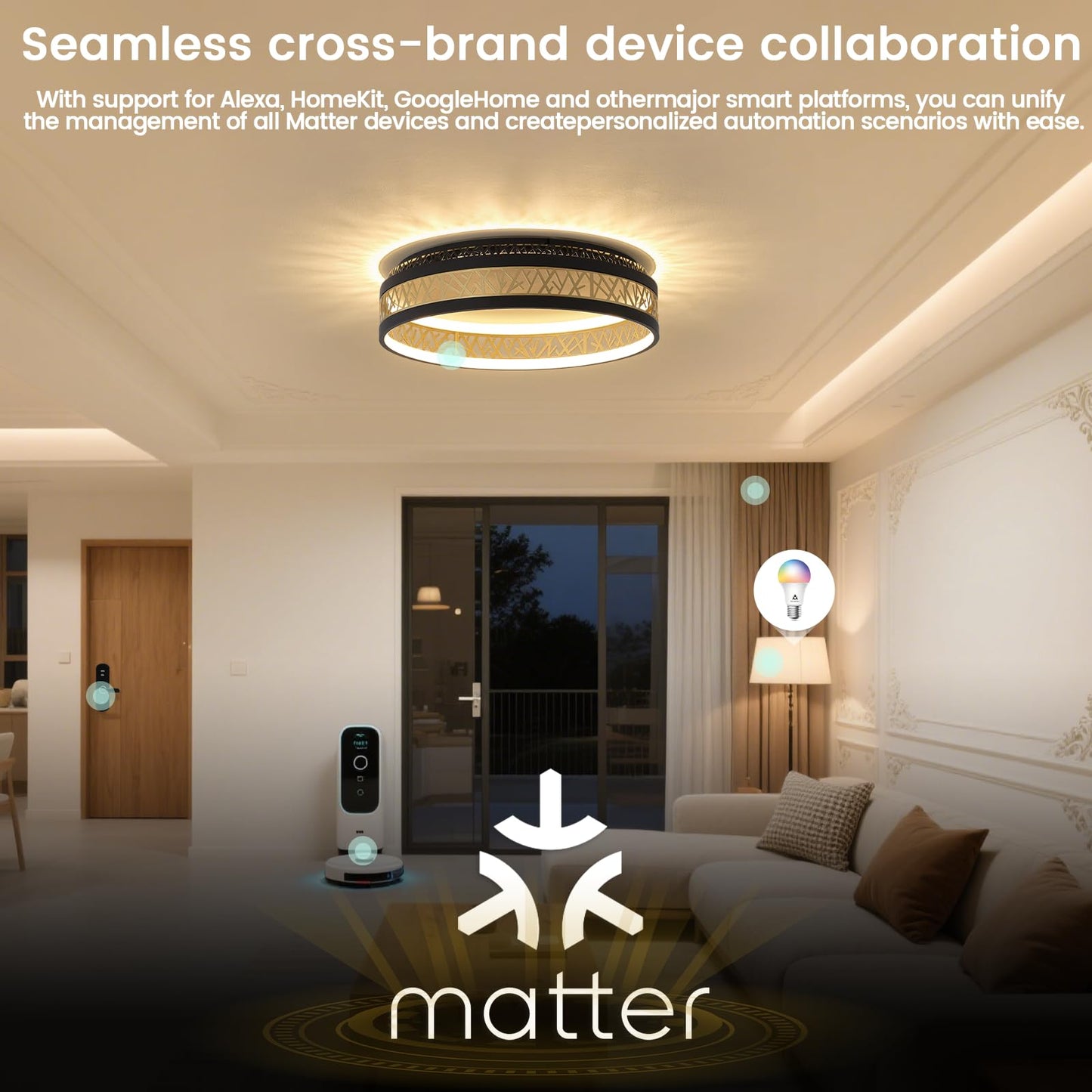 LED Ceiling Light with Remote Control, Dimmable Bedroom Lamp with Matte Compatible with HomeKit, Alexa, Google and IFTTT, Round, Black Gold, Hollow Design, Living Room, Diameter 50 x Height 12 cm