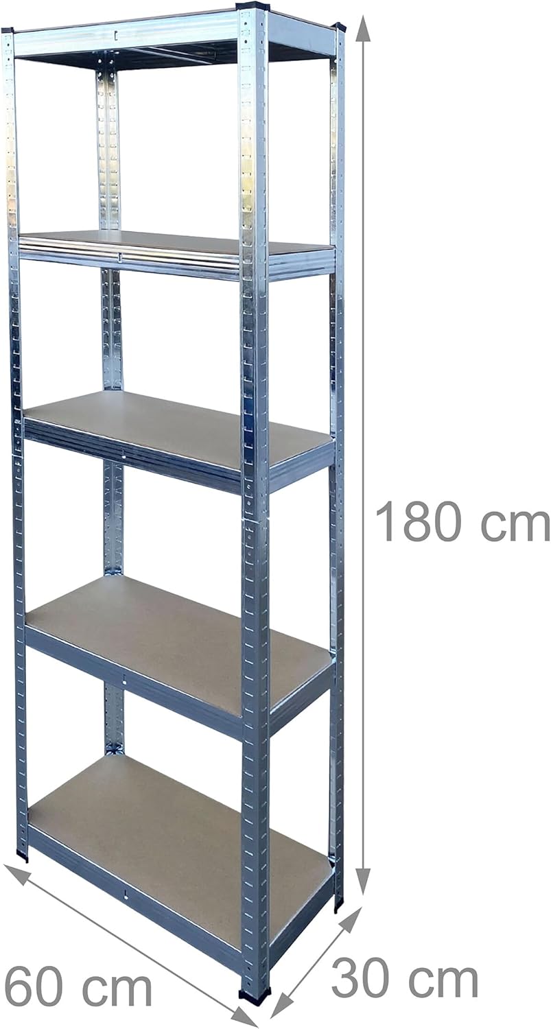 Relaxdays Heavy Duty Shelving Unit H x W x D 180 x 60 x 30 cm Load Capacity 500 kg 5 Shelves Silver