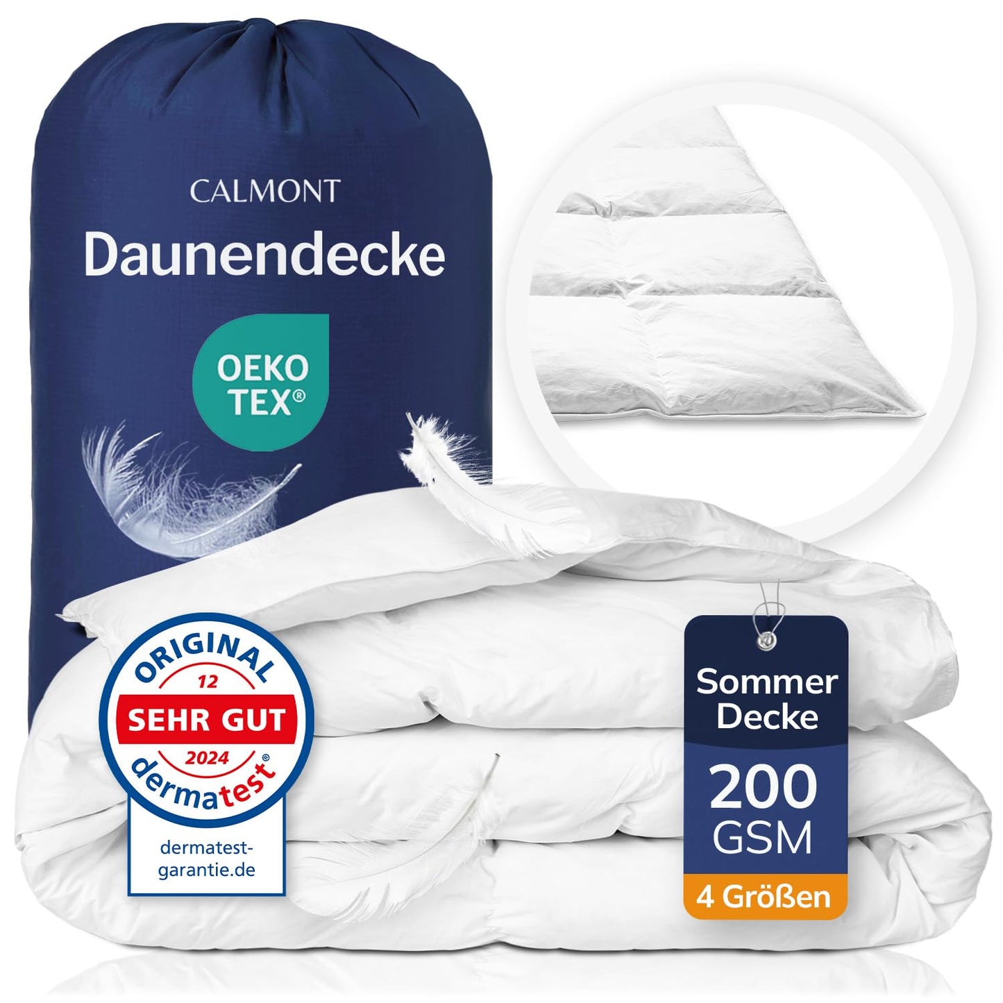 CALMONT - Daunen Bettdecke I Daunendecke 135x200 I 100% extra weiche Federn & Daunen | Fachärztlich geprüft für Allergiker | Oeko-Tex (135 x 200 cm, Warme Winterdecke)